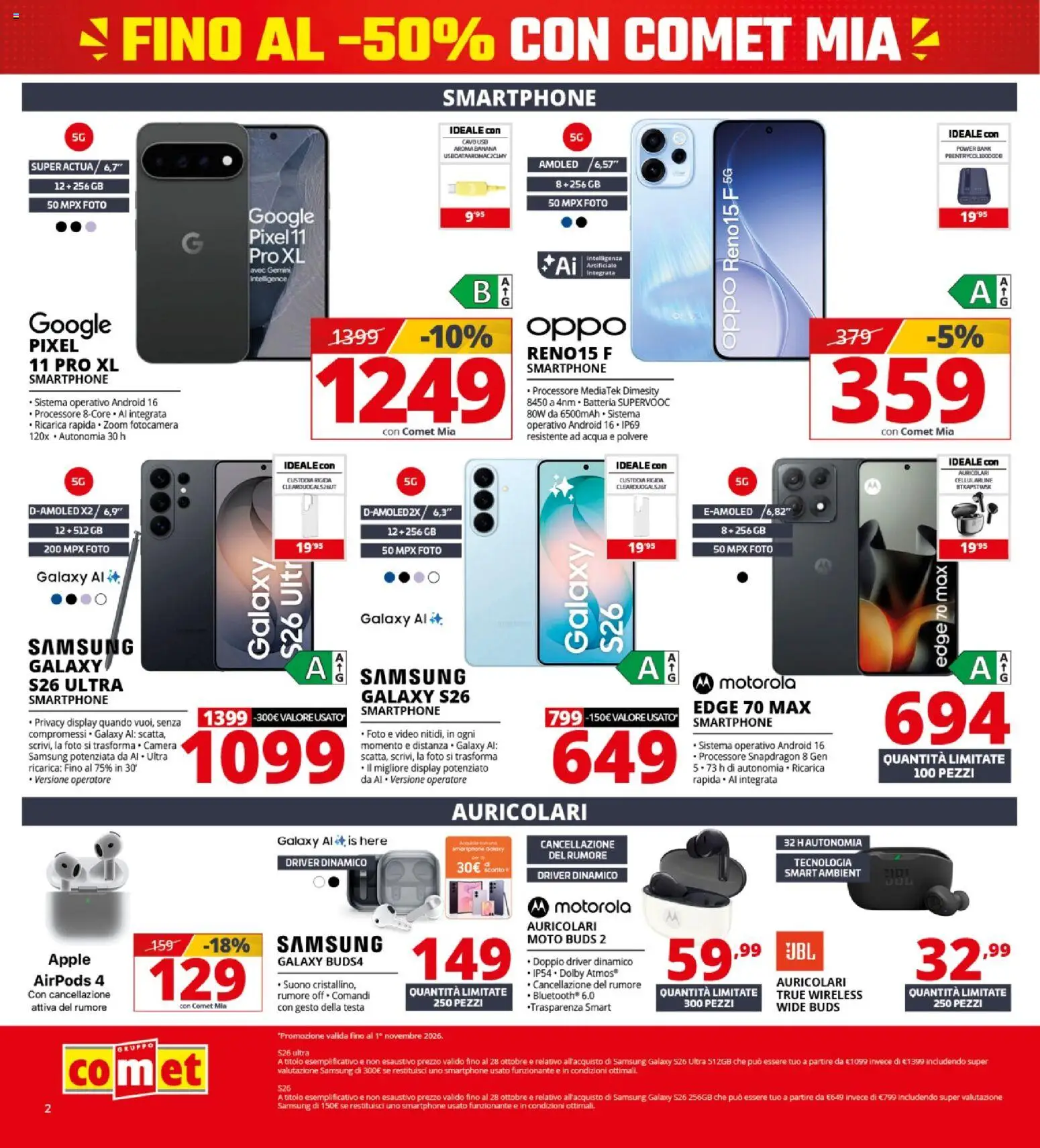 Volantino Comet del 08/10/2026 | Pagina: 2 | Prodotti: Auricolari, Power bank, Cavo, USB
