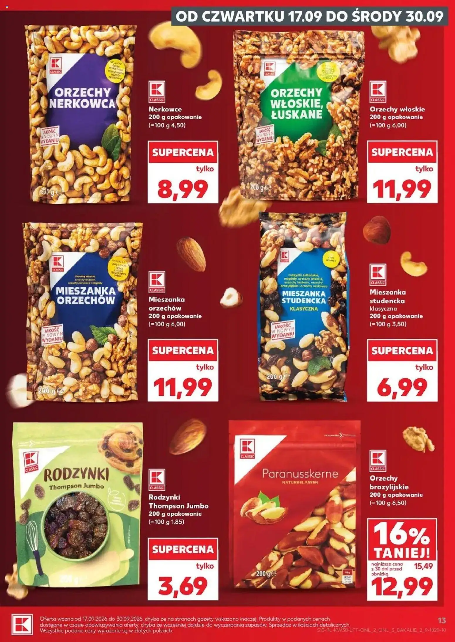 Kaufland gazetka od 17.09.2026 - od jutra PDF | Strona: 13 | Produkty: Orzechy nerkowca, Orzechy włoskie, Gazety, Orzechy brazylijskie