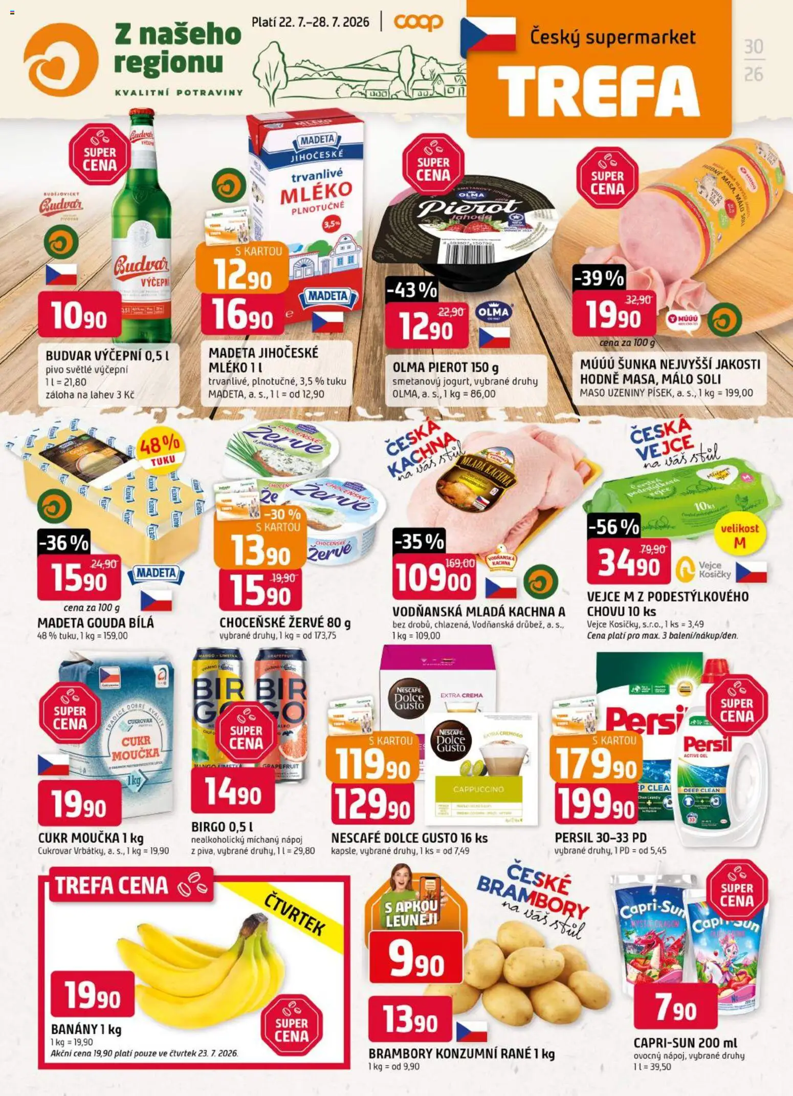 Trefa leták od 22.07.2026 | Strana: 1 | Produkty: Gouda, Vejce, Banány, Žervé
