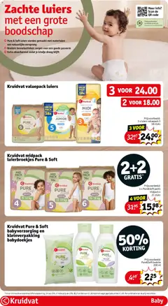 Kruidvat Pure & Soft babyverzorging en kleinverpakking babydoekjes, Pure & Soft babyverzorgingsproducten en babydoekjes - Voorbeeld van een folder van Kruidvat, geldig van 19.05.2026 | Pagina: 49 | Producten: Babydoekjes, Gel, Kan