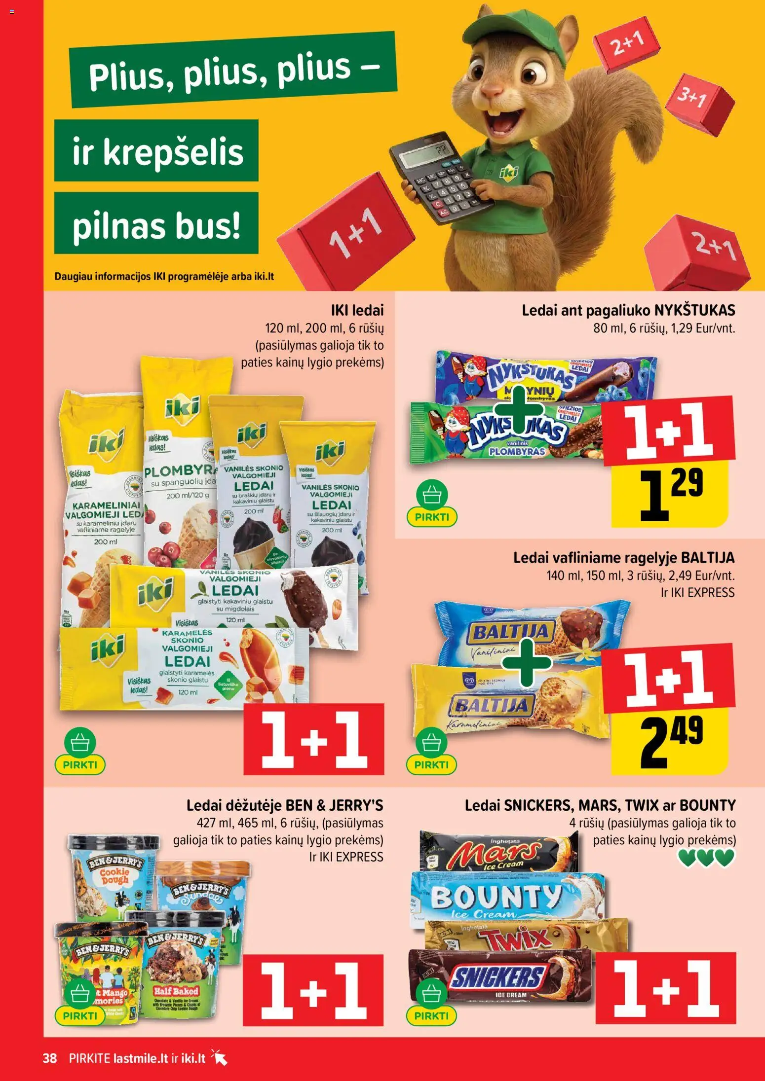 IKI akcijos nuo 2026.10.05 | Puslapis: 38 | Prekių: Plombyras, Valgomieji ledai, Krepšelis, Ben & Jerry's ledai
