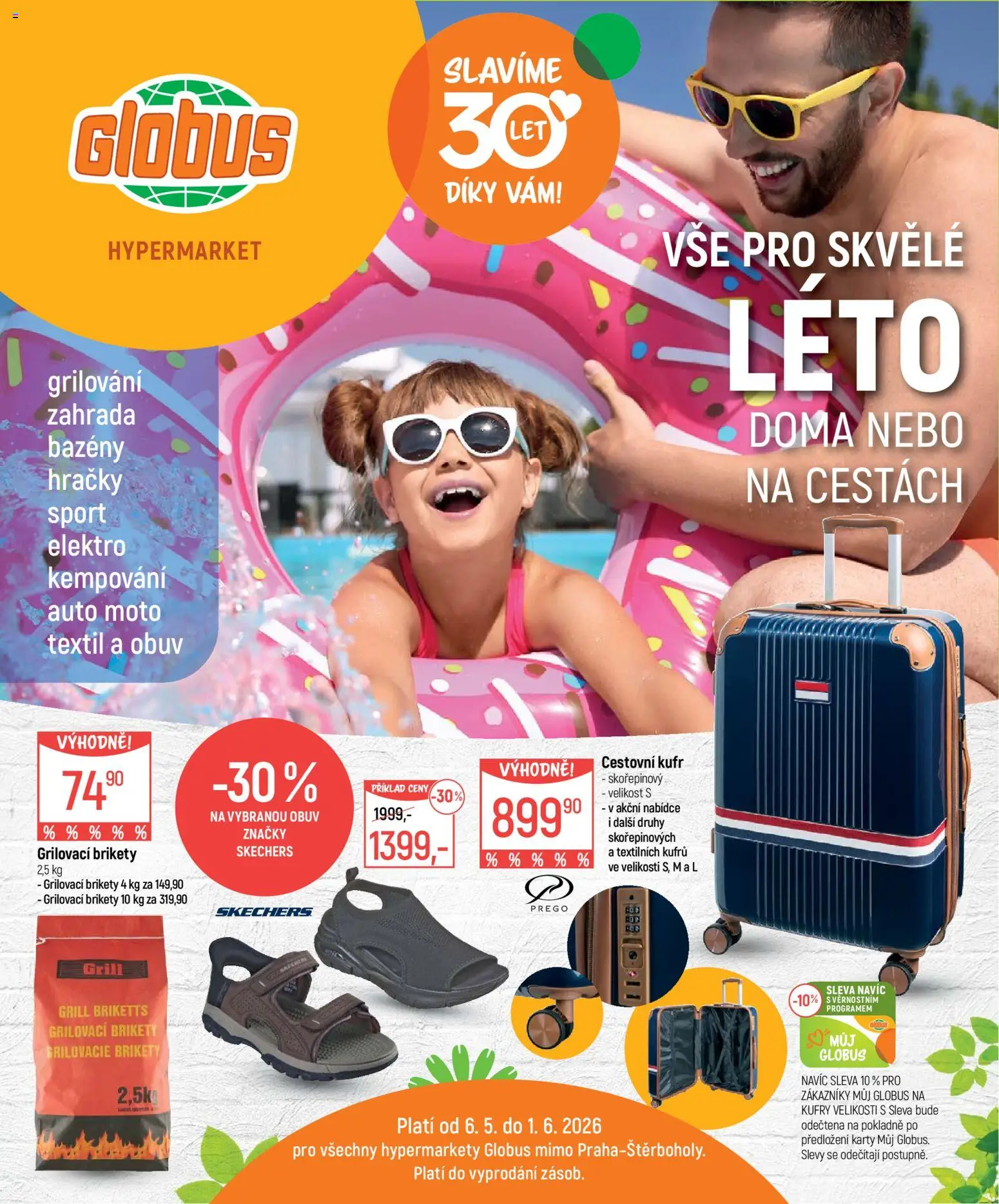 Globus leták - Léto od 06.05.2026 | Strana: 1 | Produkty: Zahrada, Obuv, Grilovací brikety, Kufry