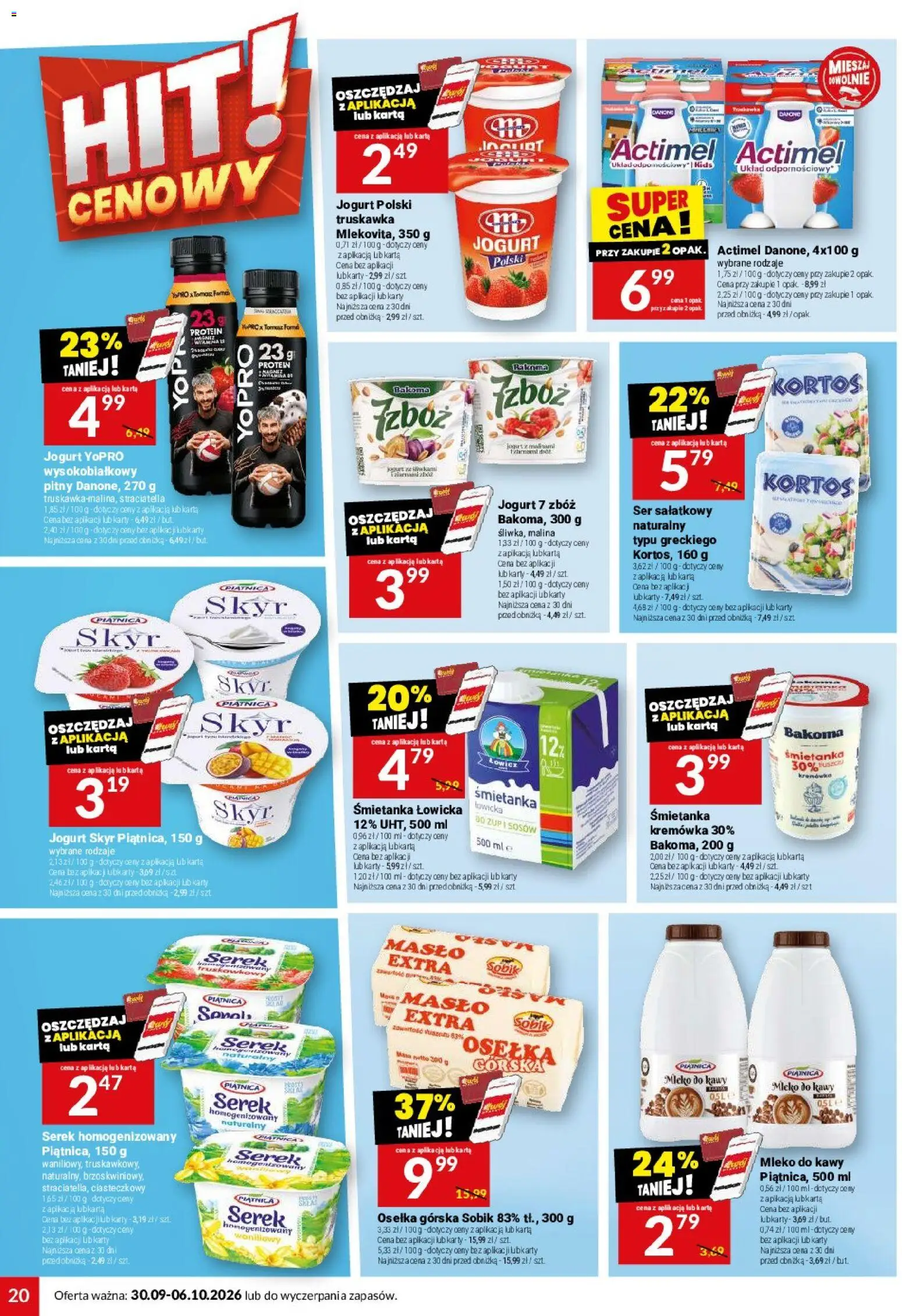 Twój Market gazetka od 30.09.2026 | Strona: 20 | Produkty: Karta, Serek homogenizowany, Ser sałatkowy, Actimel