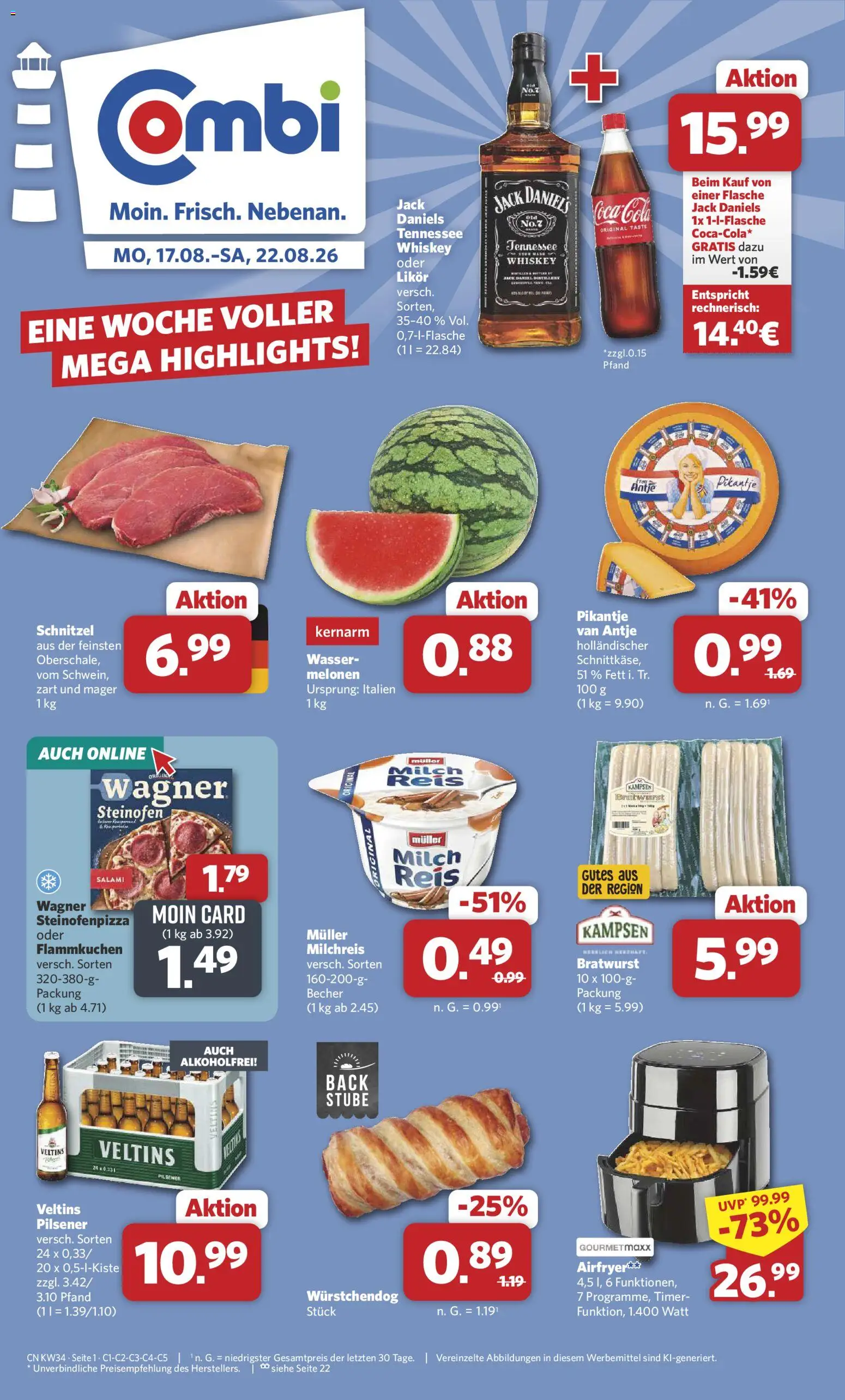 Combi Prospekt – gültig ab 17.08.2026 | Seite: 1 | Produkte: Milch, Likör, Wasser, Veltins