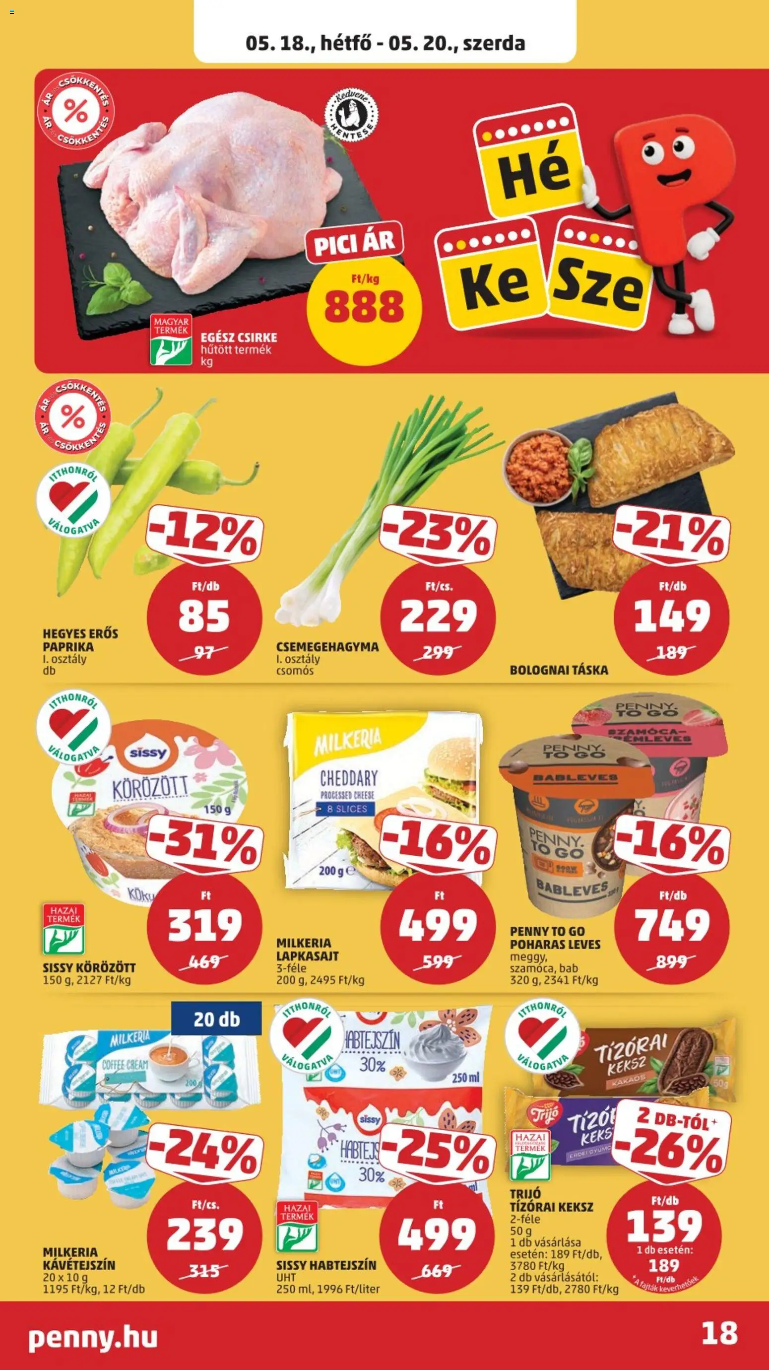 PENNY akciós ujság - amely érvényes a következő dátumtól: 14.05.2026 | Oldal: 22 | Termékek: Habtejszín, Körözött, Táska, Csemegehagyma