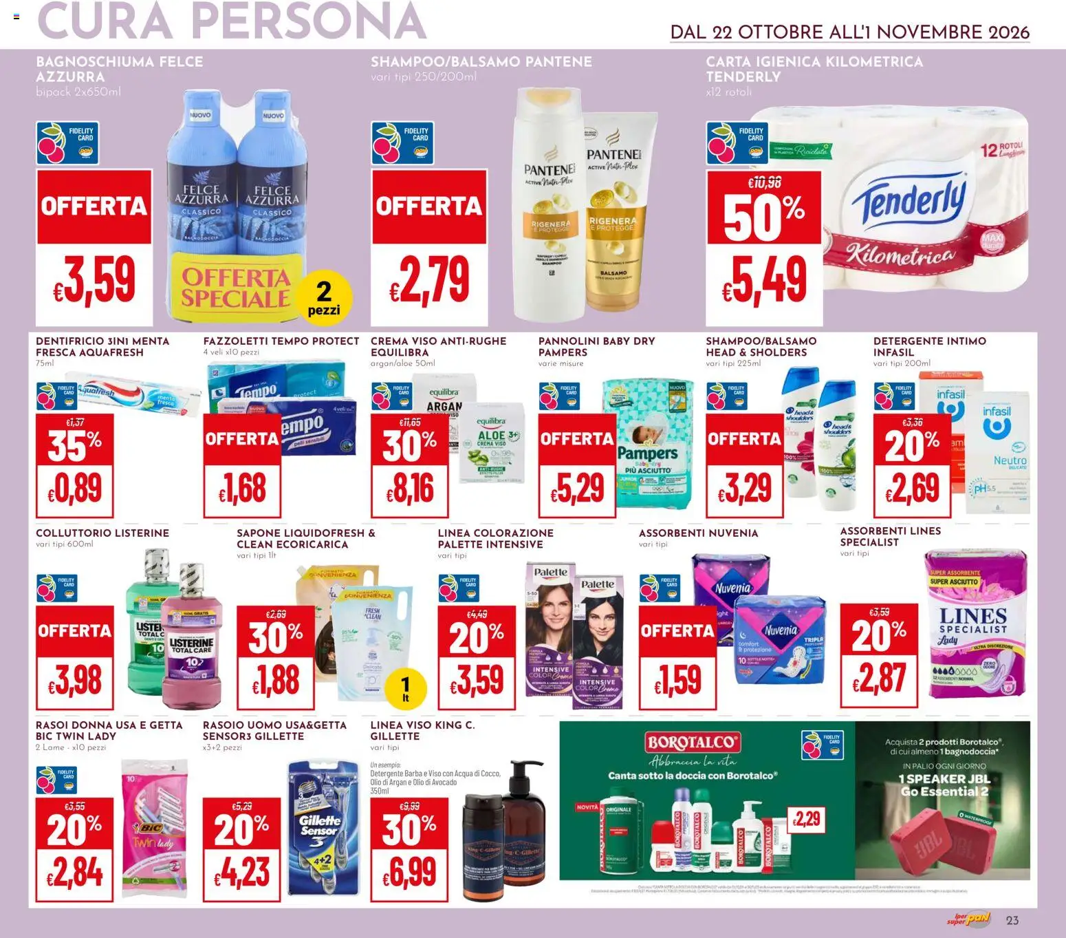 Volantino Pan del 22/10/2026 | Pagina: 23 | Prodotti: Balsamo, Fazzoletti, Olio di avocado, Speaker
