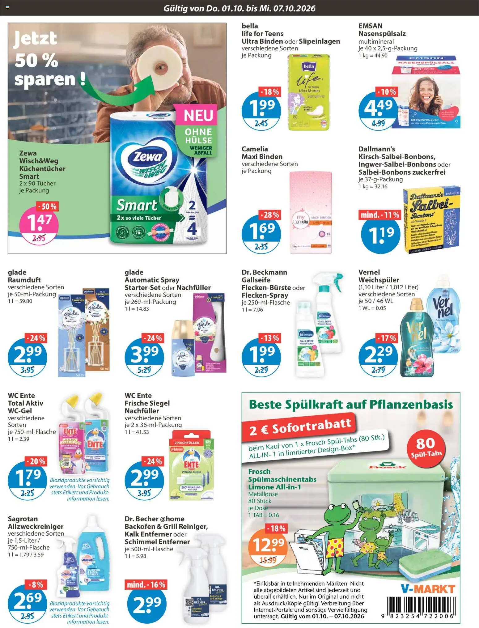 V-Markt Angebote – gültig ab 01.10.2026 | Seite: 12 | Produkte: Zewa, Weichspüler, Spülmaschinentabs, Ente