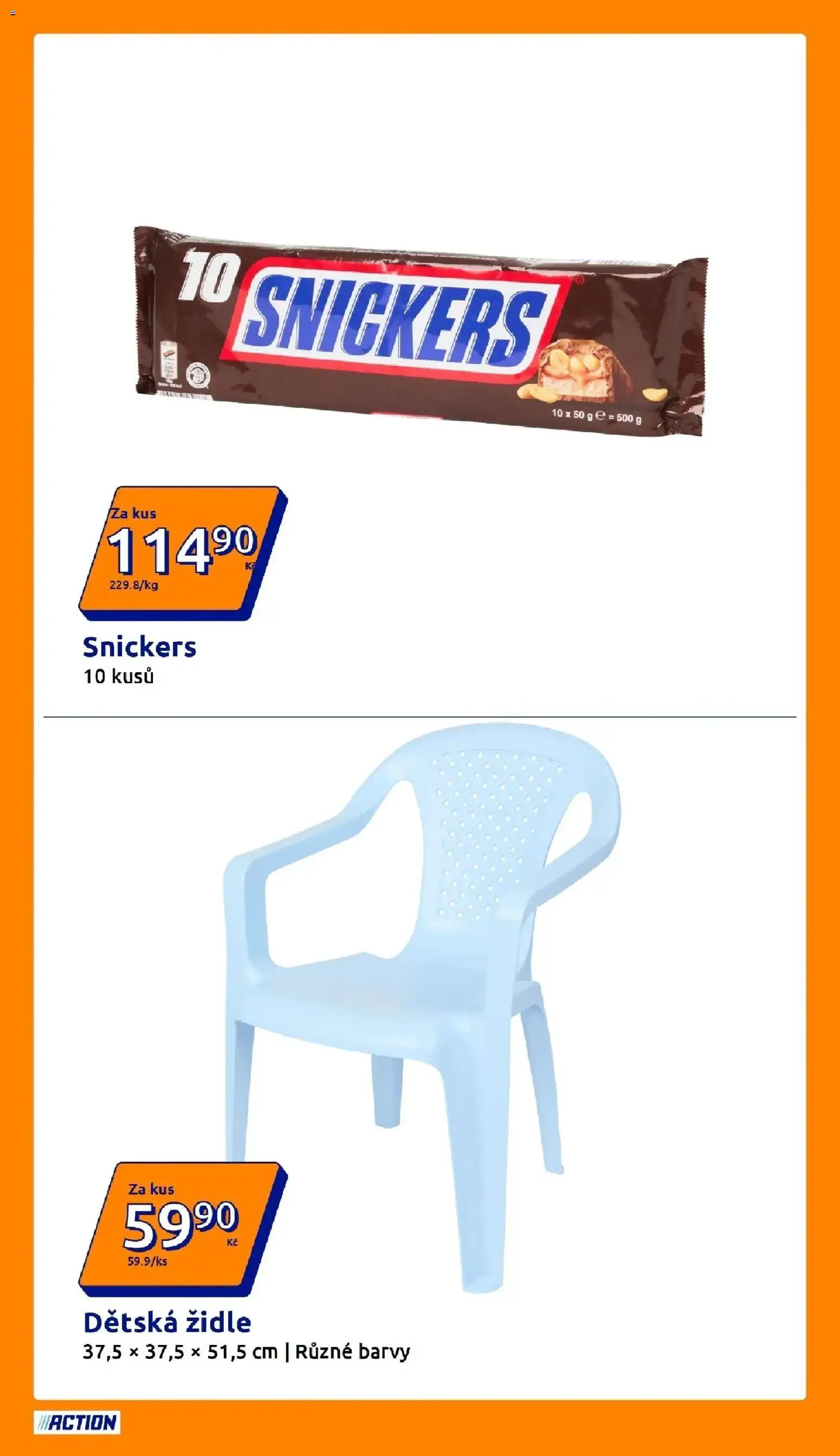 Action aktuální leták od 05.08.2026 | Strana: 10 | Produkty: Židle, Barvy, Snickers