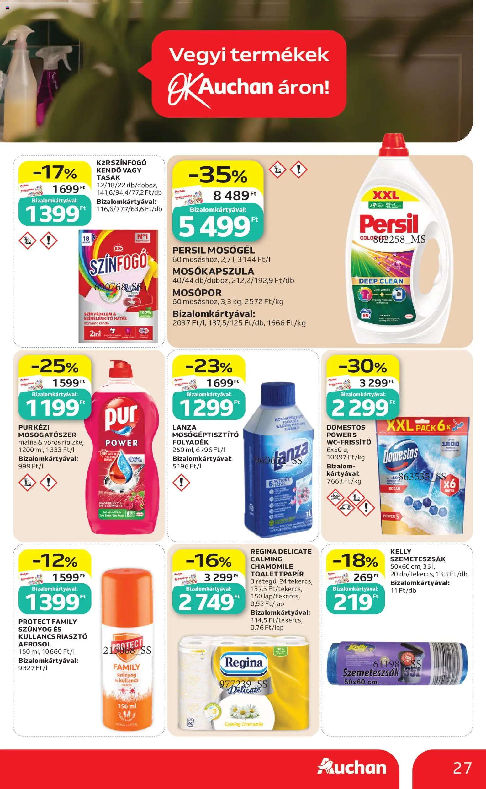 Auchan akciós ujság - amely érvényes a következő dátumtól: 18.06.2026 | Oldal: 27 | Termékek: Persil, Málna, Szemeteszsák, Riasztó