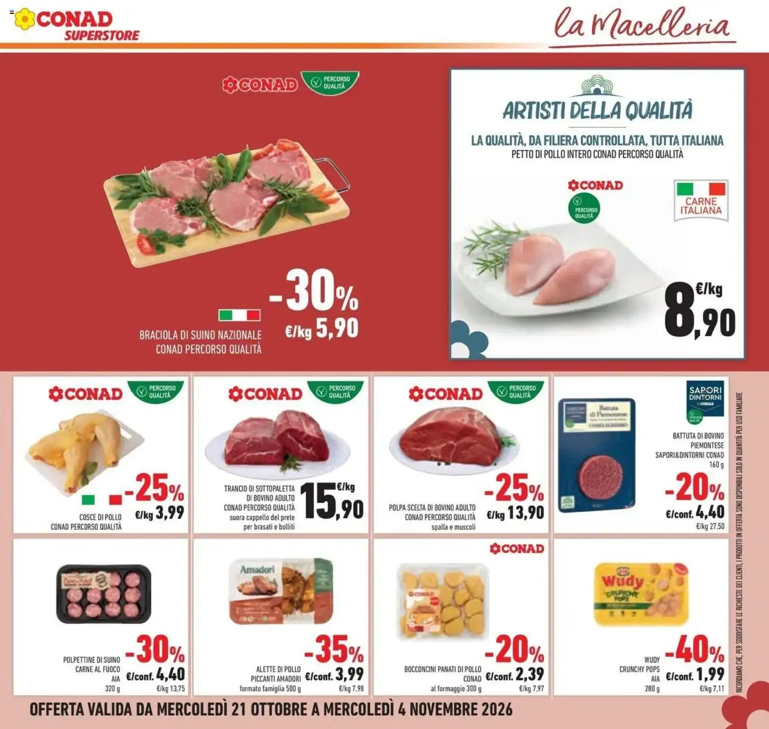 Anteprima volantino Conad dal 21/10/2026 prossima settimana | Pagina: 45 | Prodotti: Bovino, Pollo intero, Carne, Cosce di pollo