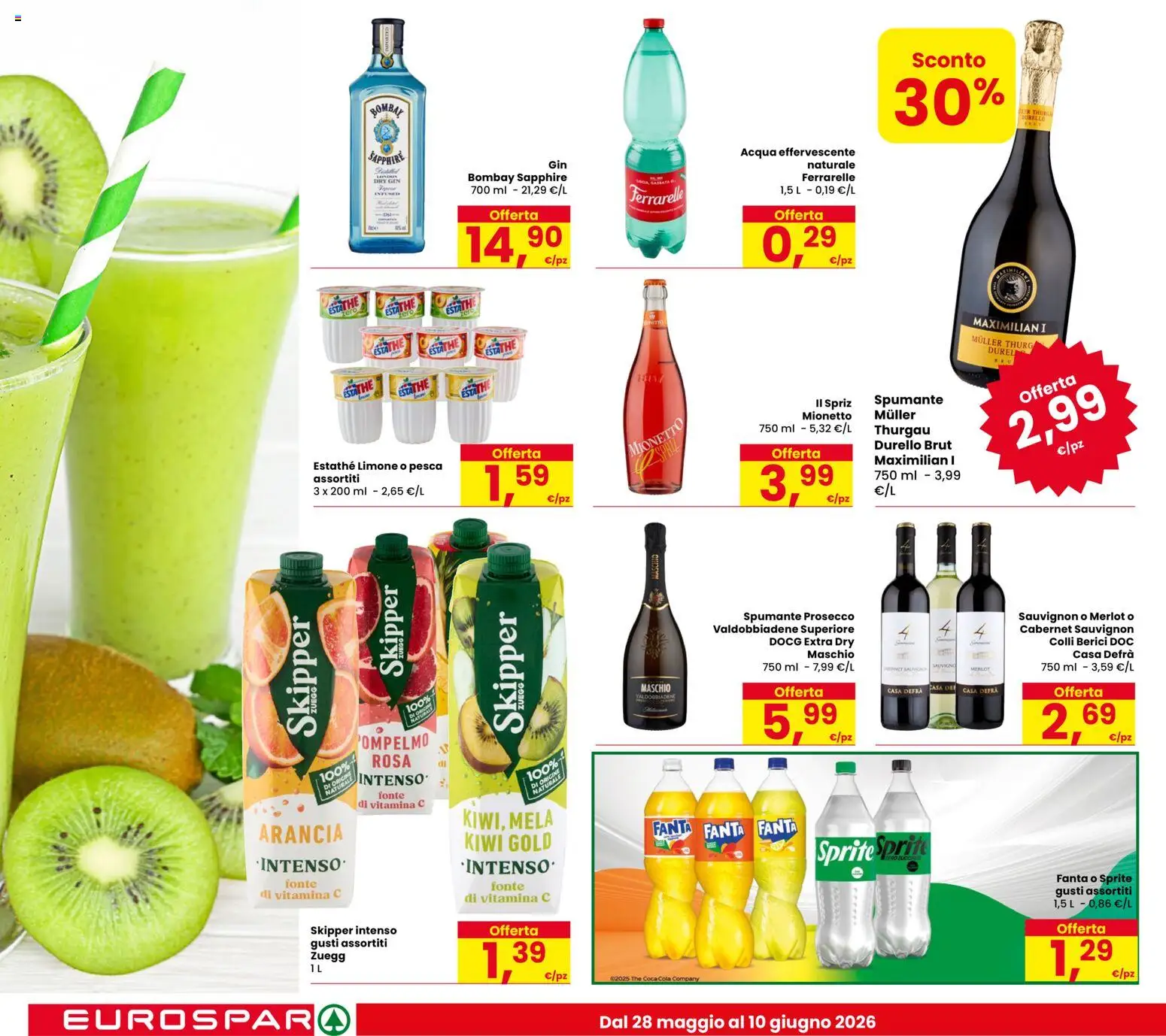 Volantino Eurospar del 28.05.2026 | Pagina: 12 | Prodotti: Kiwi, Pesca, The, Arancia