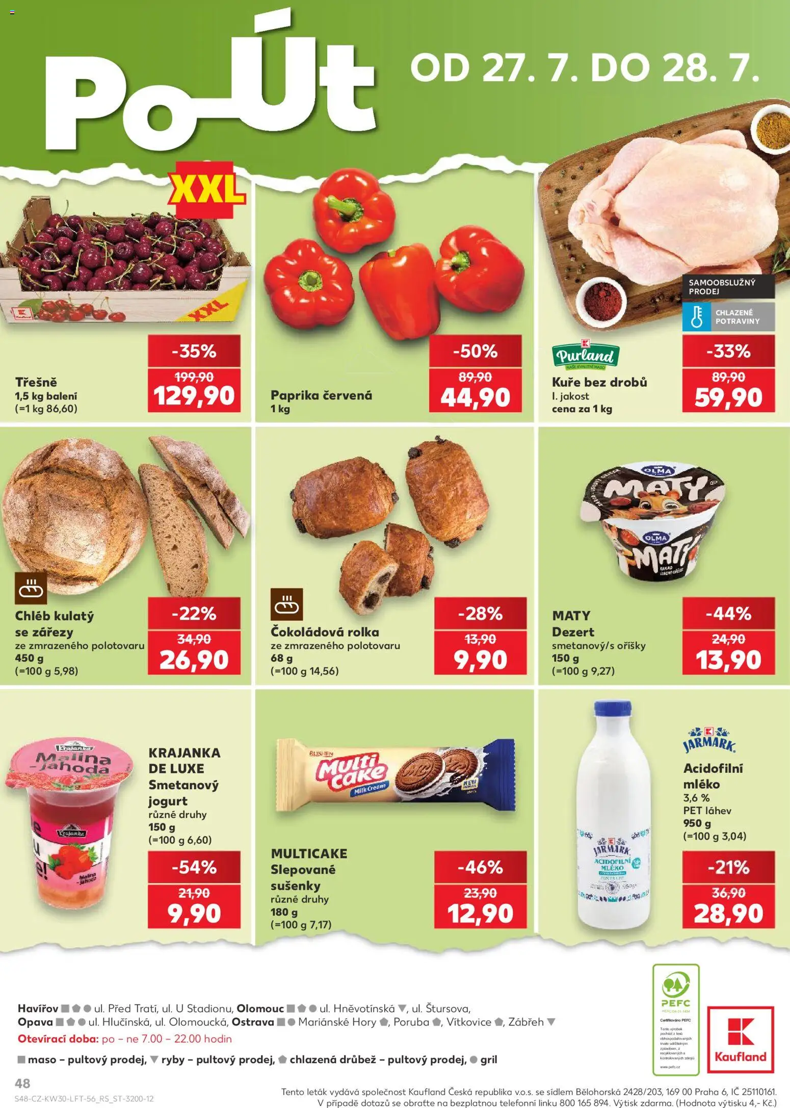 Kaufland leták - Ostrava od 22.07.2026 | Strana: 48 | Produkty: Smetanový jogurt, Paprika červená, Kuře, Láhev
