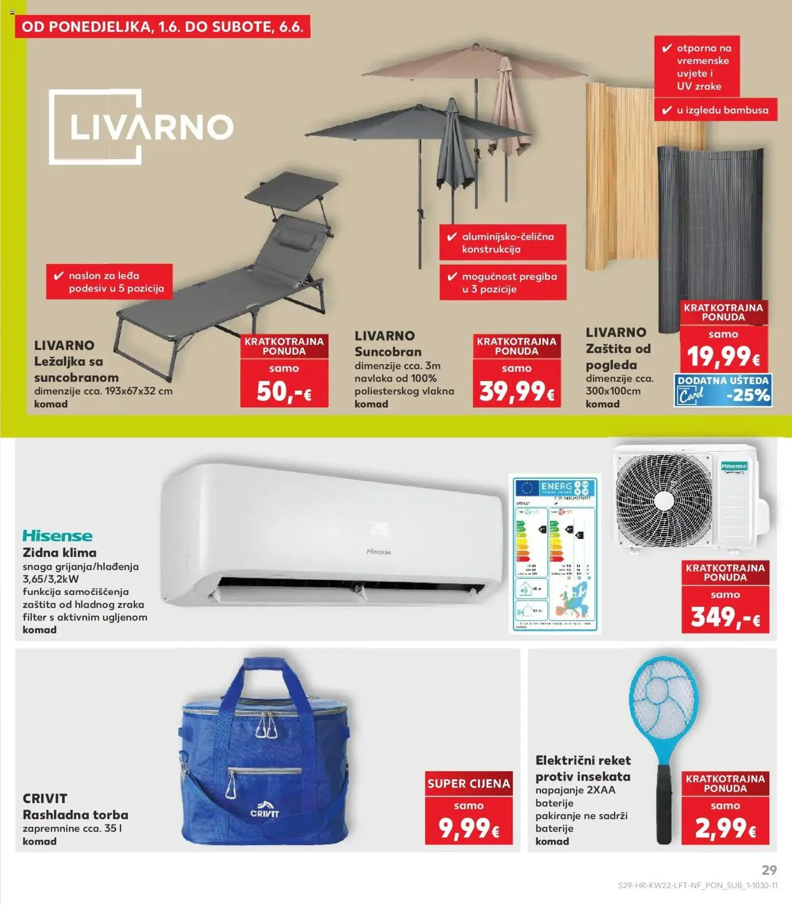Kaufland katalog | vrijedi od 26.05.2026 | Stranica: 29 | Proizvodi: Ležaljka, Klima, Suncobran, Torba