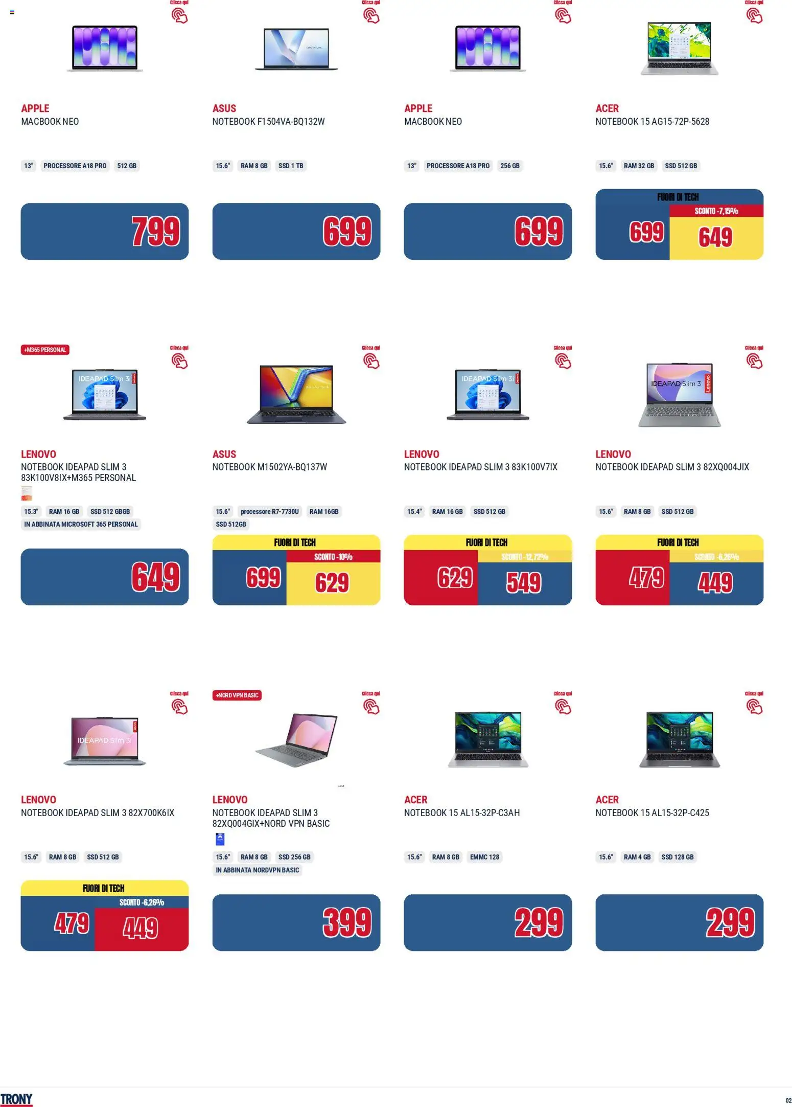 Volantino Trony del 28.04.2026 | Pagina: 2 | Prodotti: Notebook, Macbook