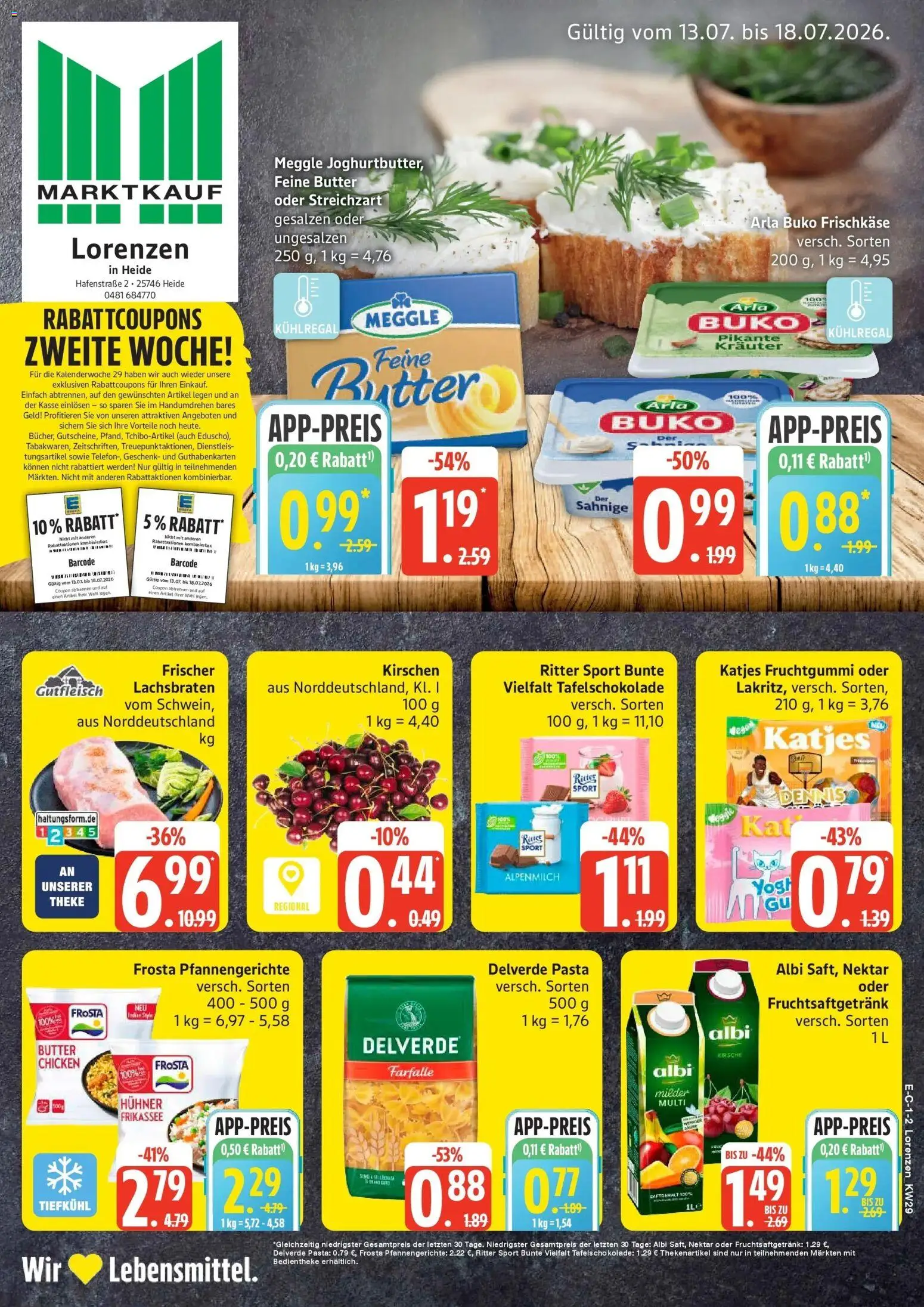 Marktkauf Prospekt Heide – gültig ab 13.07.2026 | Seite: 1 | Produkte: Butter, Kirschen, Arla buko, Pasta