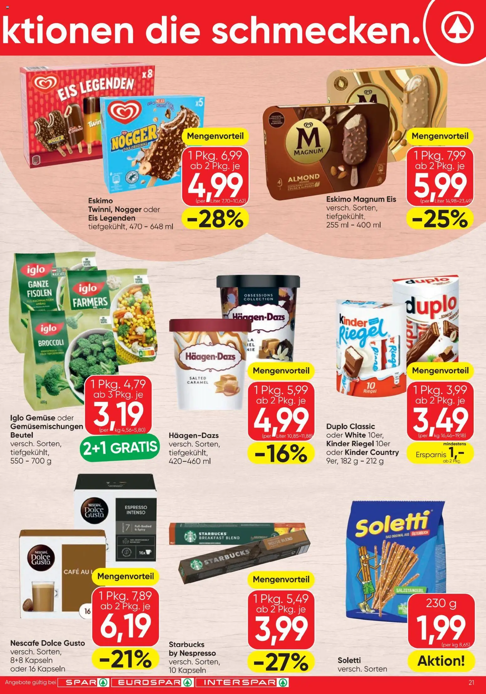 Spar - Flugblatt gültig ab 21.05.2026 | Seite: 21 | Produkte: Eis, Gemüse
