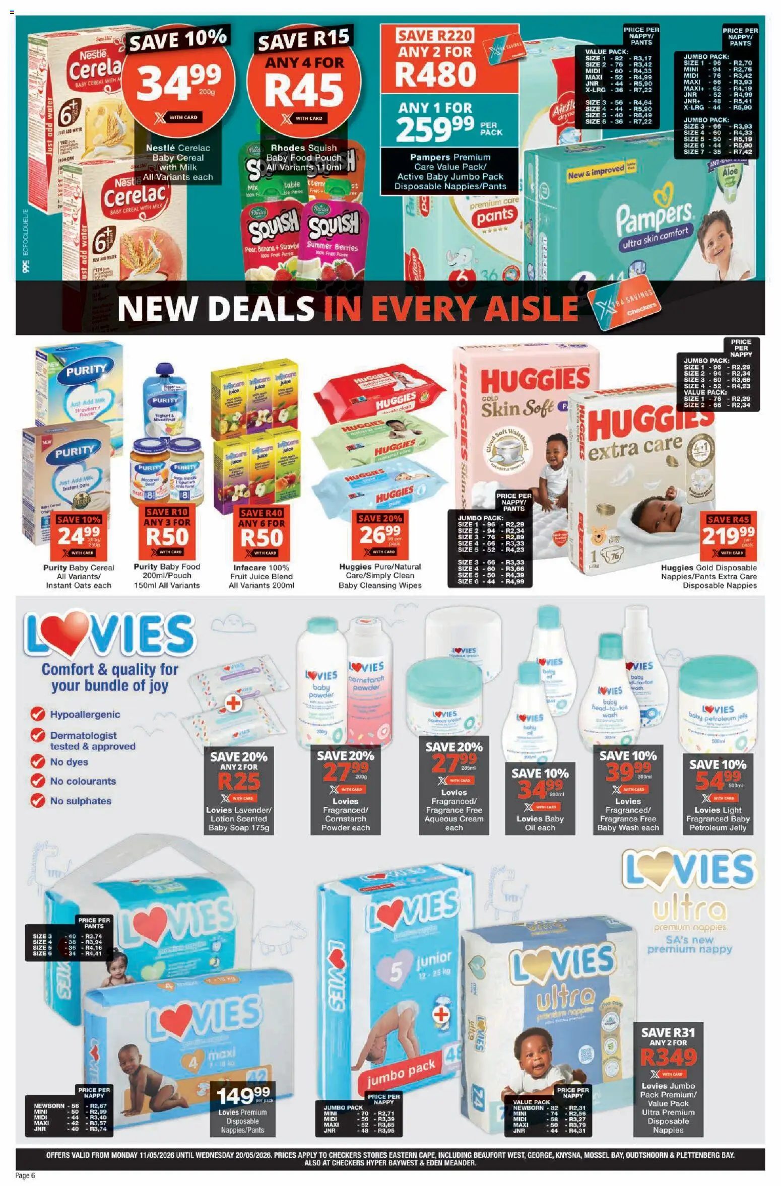 New Checkers catalogue – valid from 11.05.2026 | Page: 6 | Products: Table, Soap, Baby food, Water