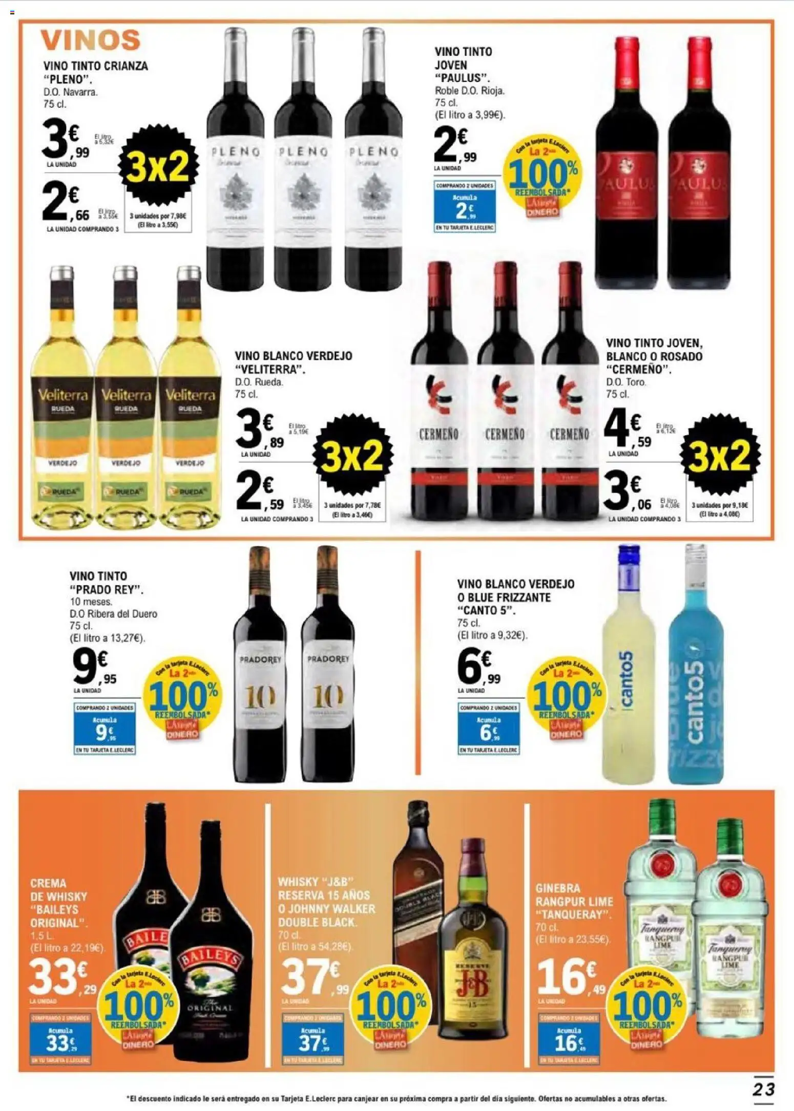 E.Leclerc folleto Salamanca │ válido desde el 17.06.2026 | Página: 23 | Productos: Vino, Ginebra, Crema, Whisky