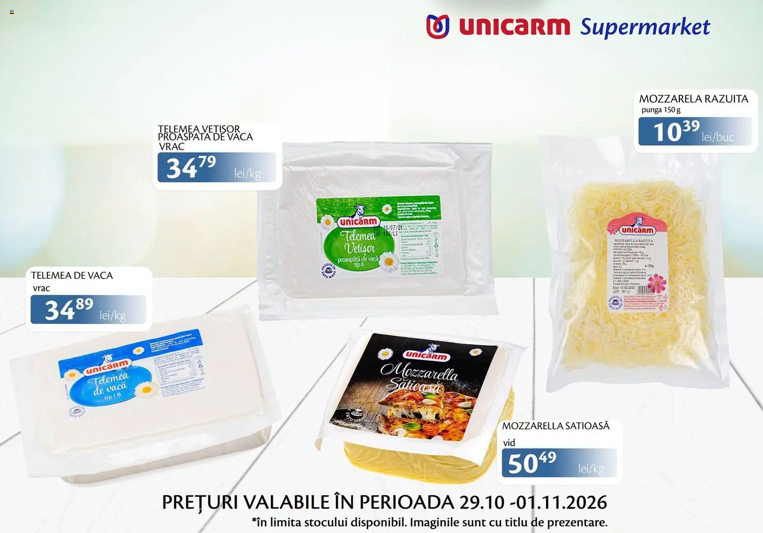 Noul catalog Unicarm – valabil de la 29.10.2026 | Pagină: 6 | Produse: Pungă, Mozzarella, Tip