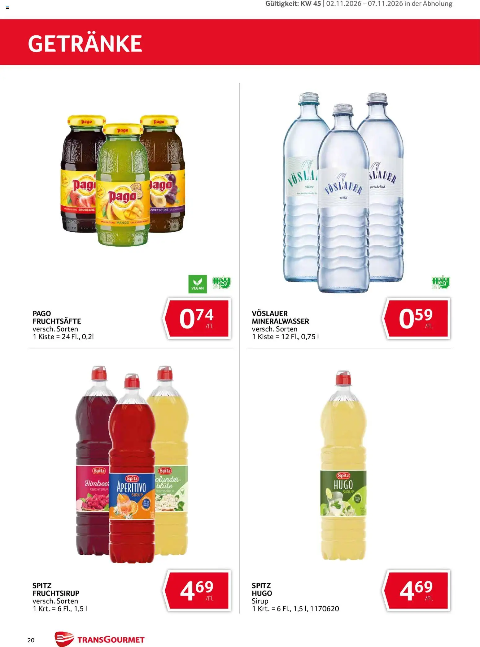 Transgourmet Abhol Aktion gültig ab 02.11.2026 | Seite: 20 | Produkte: Getränke, Mineralwasser