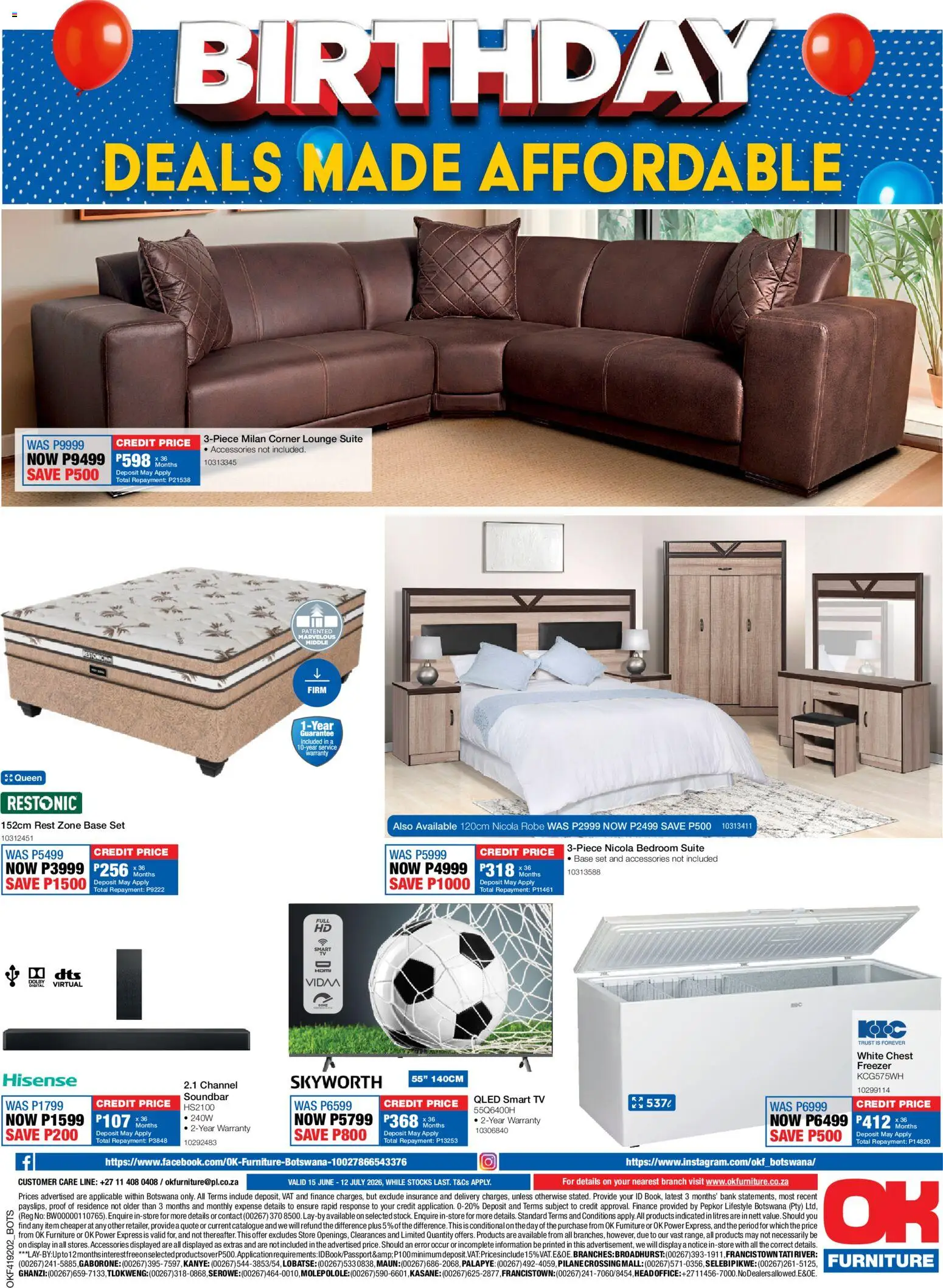 New OK Furniture catalogue – valid from 15.06.2026 | Page: 12 | Products: Freezer, TV, Lounge suite, Chest freezer