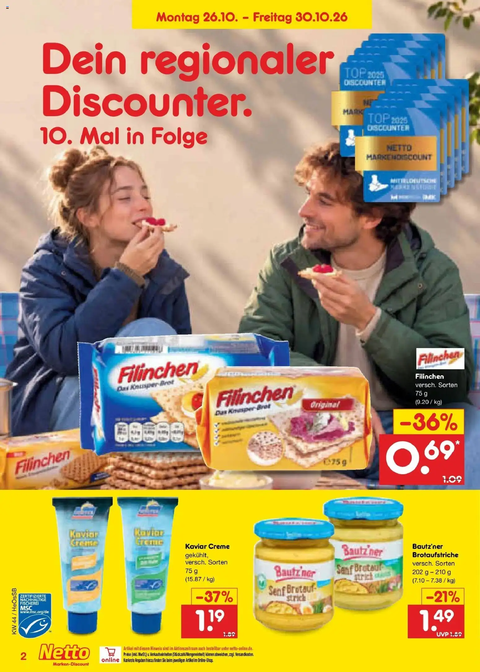 Netto Marken-Discount Prospekt Rostock – gültig ab 26.10.2026 | Seite: 2 | Produkte: Top, Creme, Brot