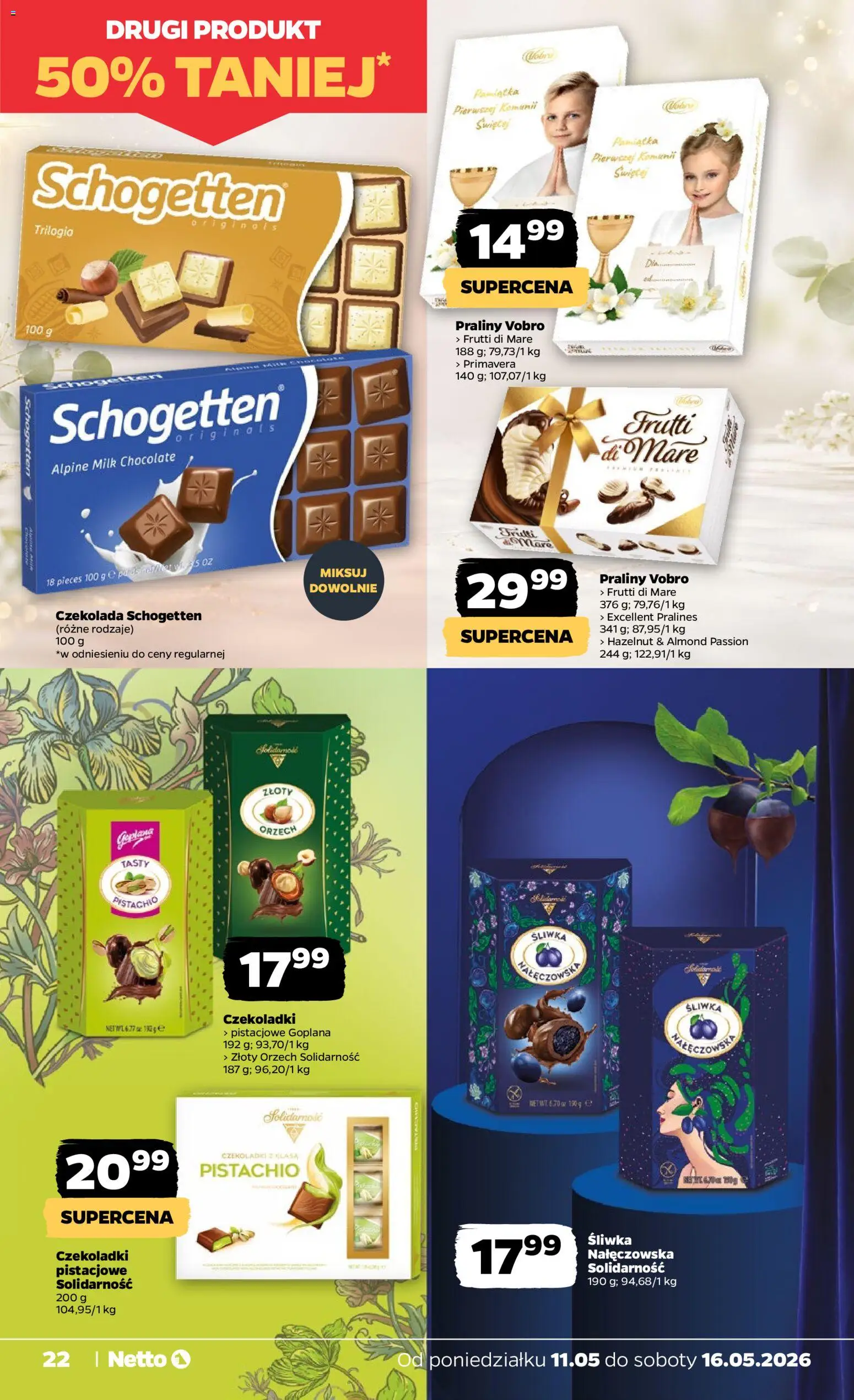 Netto gazetka od poniedziałku spożywcza od 11.05.2026 | Strona: 22 | Produkty: Czekoladki, Praliny, Czekolada, Frutti di Mare