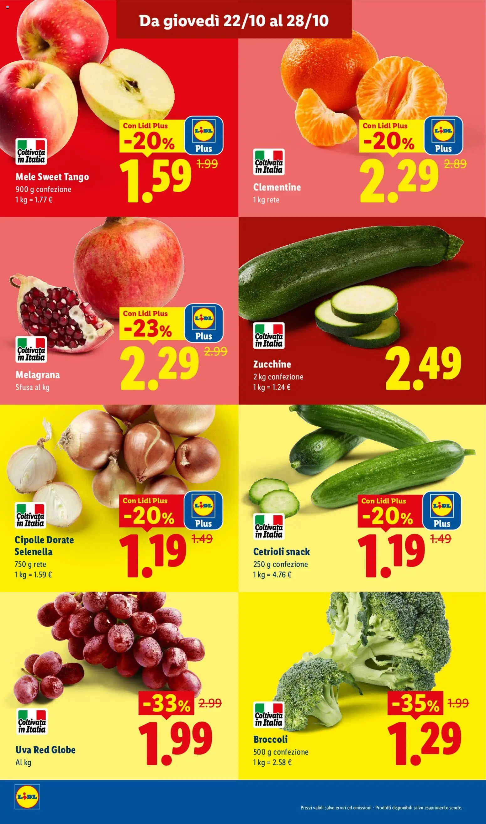 Volantino Lidl del 22/10/2026 | Pagina: 4 | Prodotti: Mele, Cipolle, Uva, Zucchine