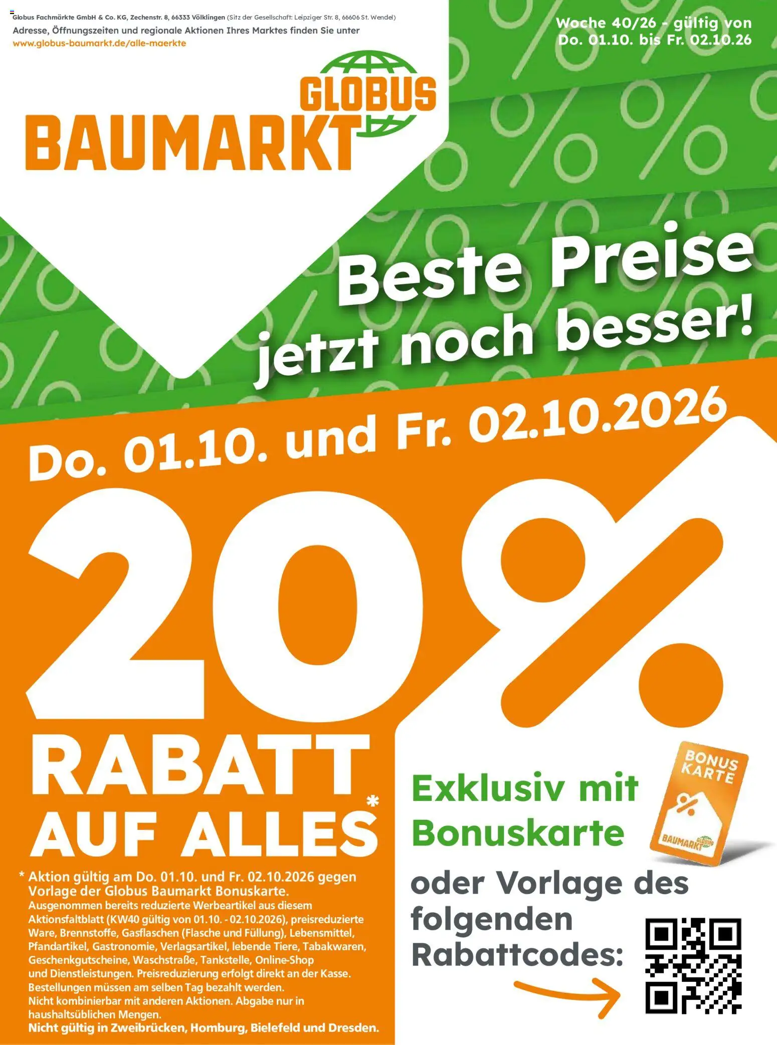 Globus Baumarkt Prospekt Saarbrücken – gültig ab 01.10.2026 | Seite: 1