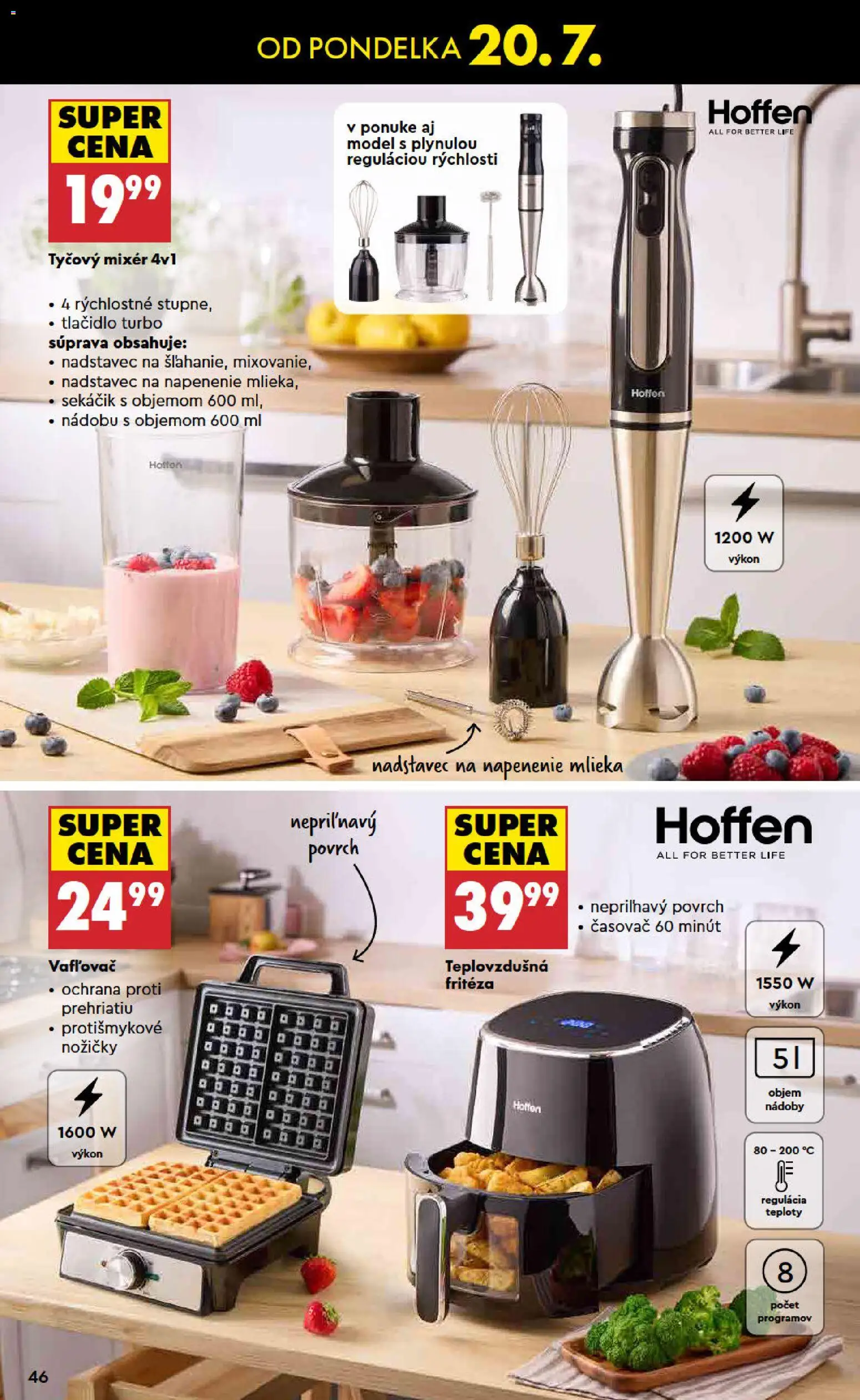 Nové Biedronka akcie – leták je platný od 16.07.2026 | Strana: 46 | Produkty: Fritéza, Teplovzdušná frítéza, Mixér, Tyčový mixér