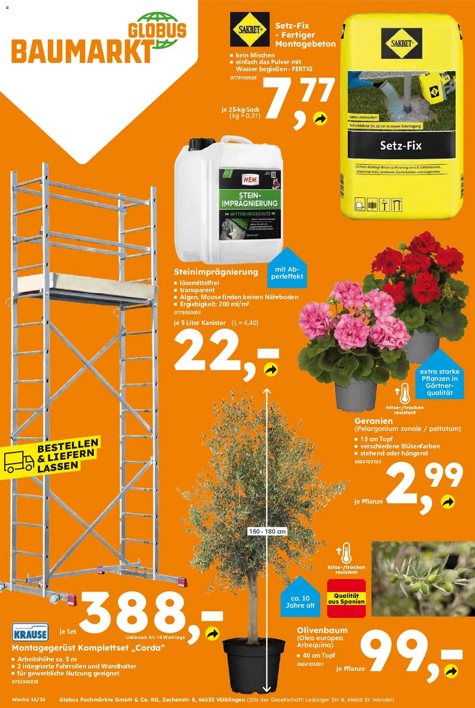 Globus Baumarkt Prospekt 	 – gültig ab 13.04.2026 | Seite: 16 | Produkte: Geranien, Wasser