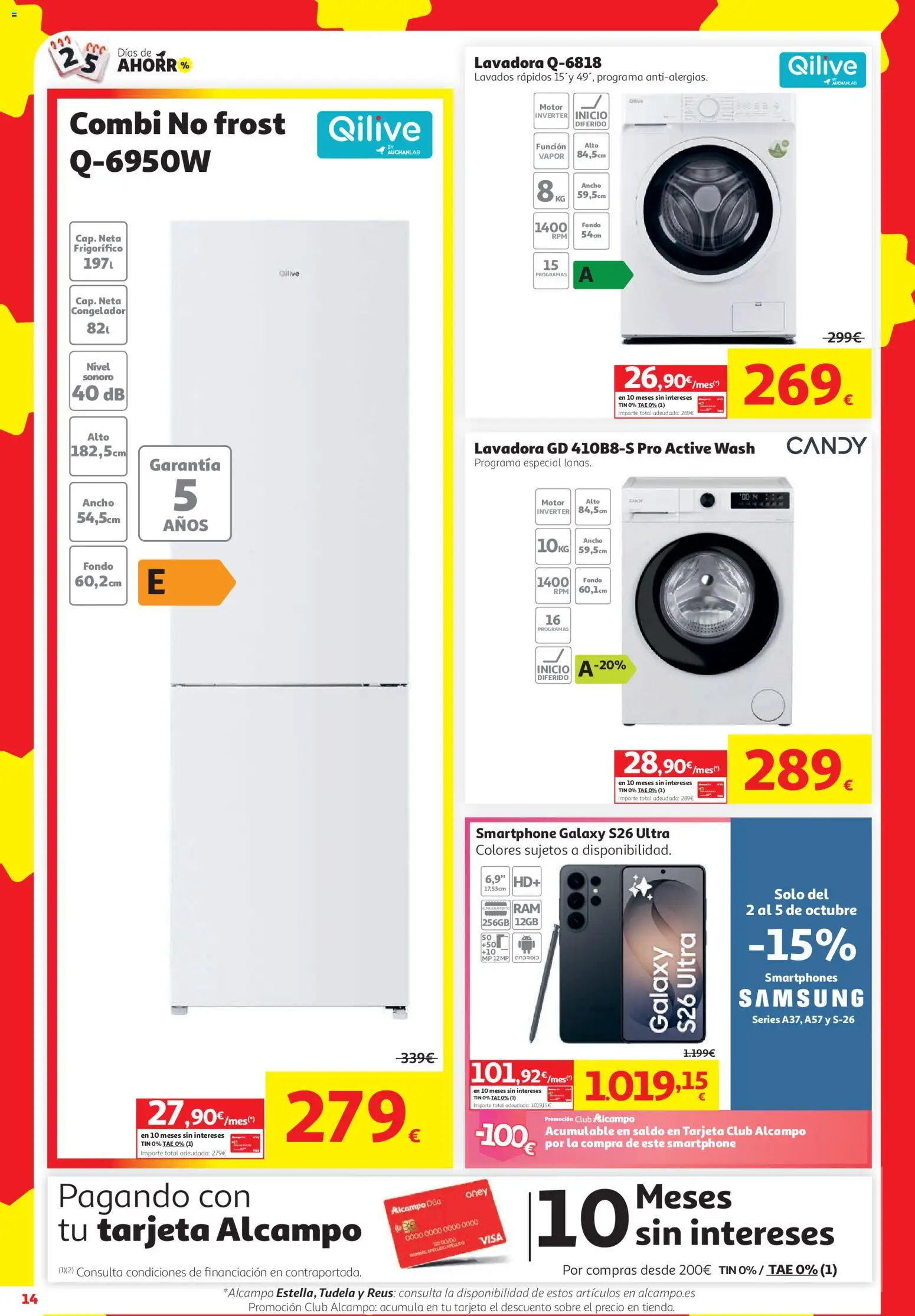 Alcampo Superstore │ válido desde el 24/09/2026 | Página: 14 | Productos: Smartphone, Congelador, Lavadora, Combi