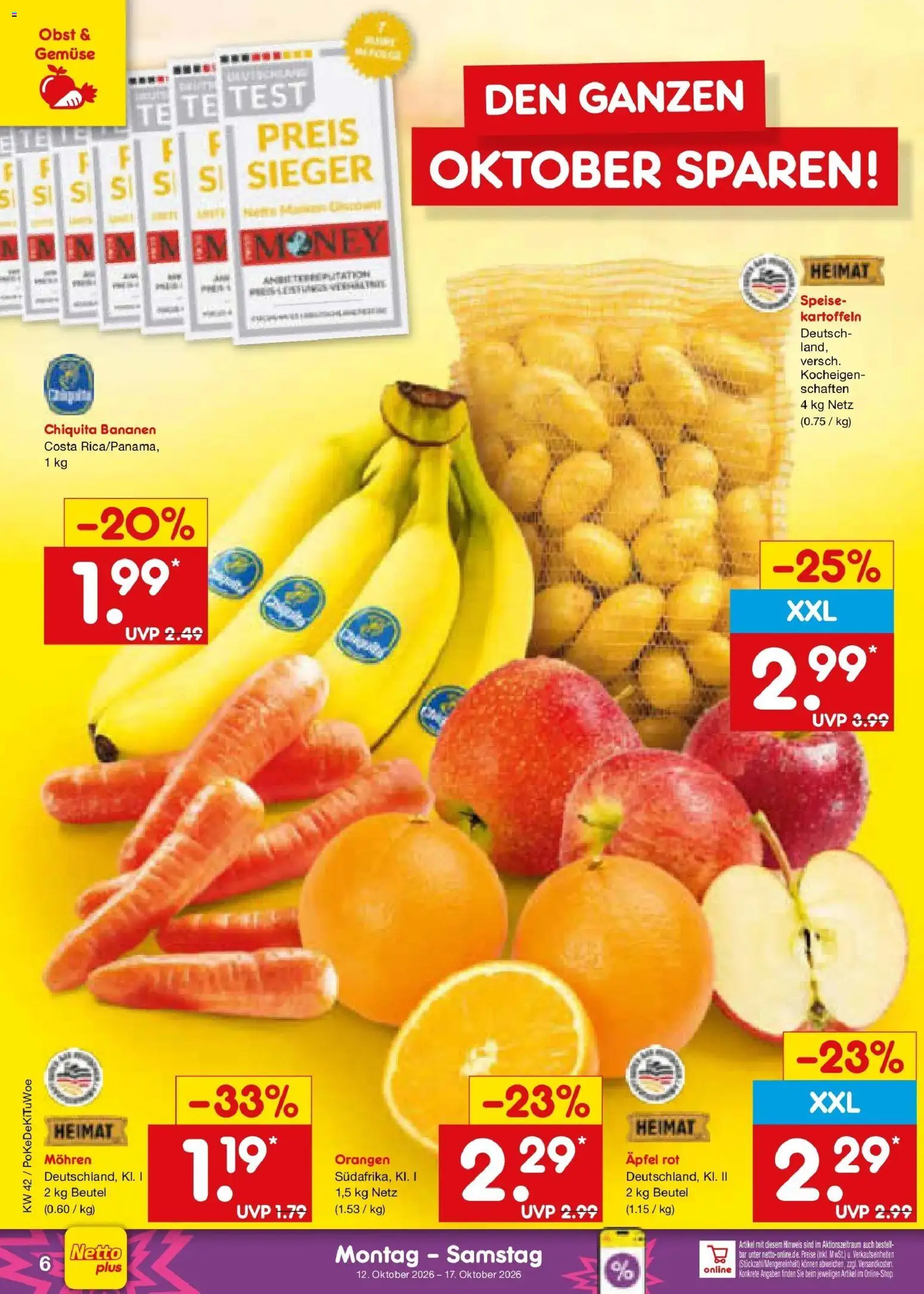 Netto Marken-Discount Prospekt Koblenz (ab 12.10.2026) » Angebote | Seite: 6 | Produkte: Bananen, Kartoffeln, Gemüse, Obst