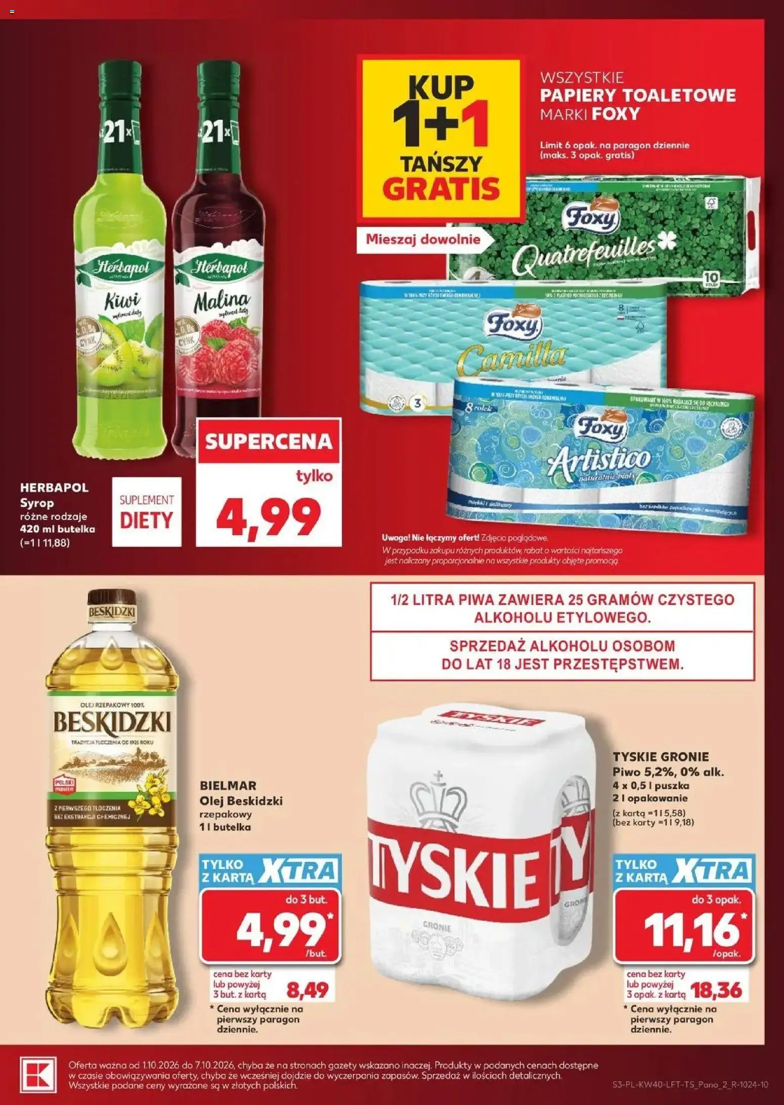 Kaufland gazetka od 01.10.2026 - od jutra PDF | Strona: 3 | Produkty: Karta, Malina, Tyskie, Piwo