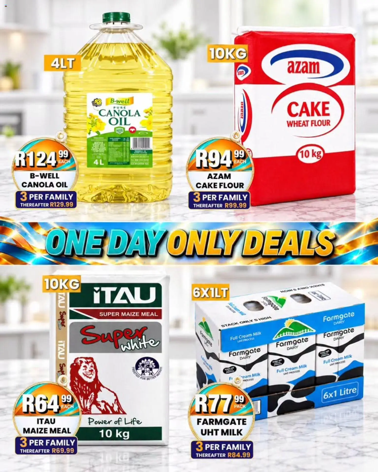 New Take n Pay catalogue – valid from 09/10/2026 | Page: 4 | Products: Cake, Maize meal, Milk, Oil