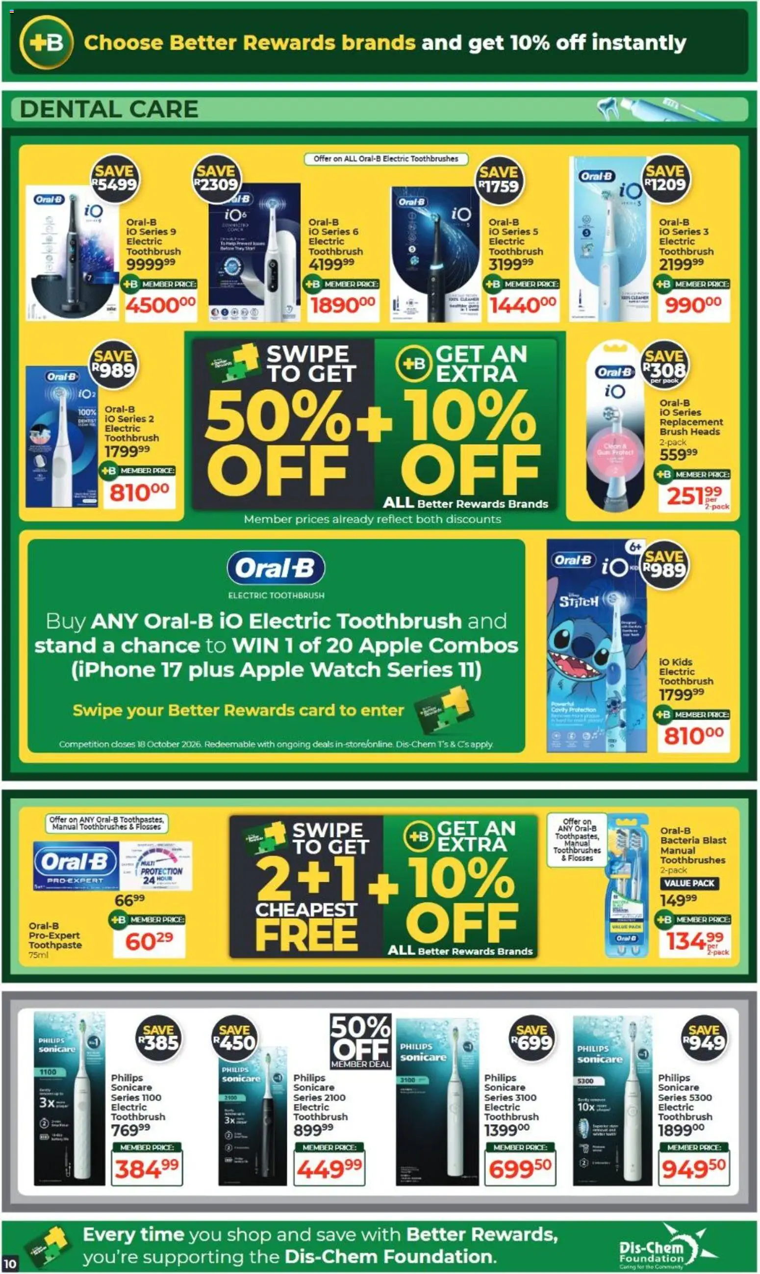 New Dis-Chem catalogue – valid from 15/09/2026 | Page: 10 | Products: Watch, Electric toothbrush, Brush, Toothpaste