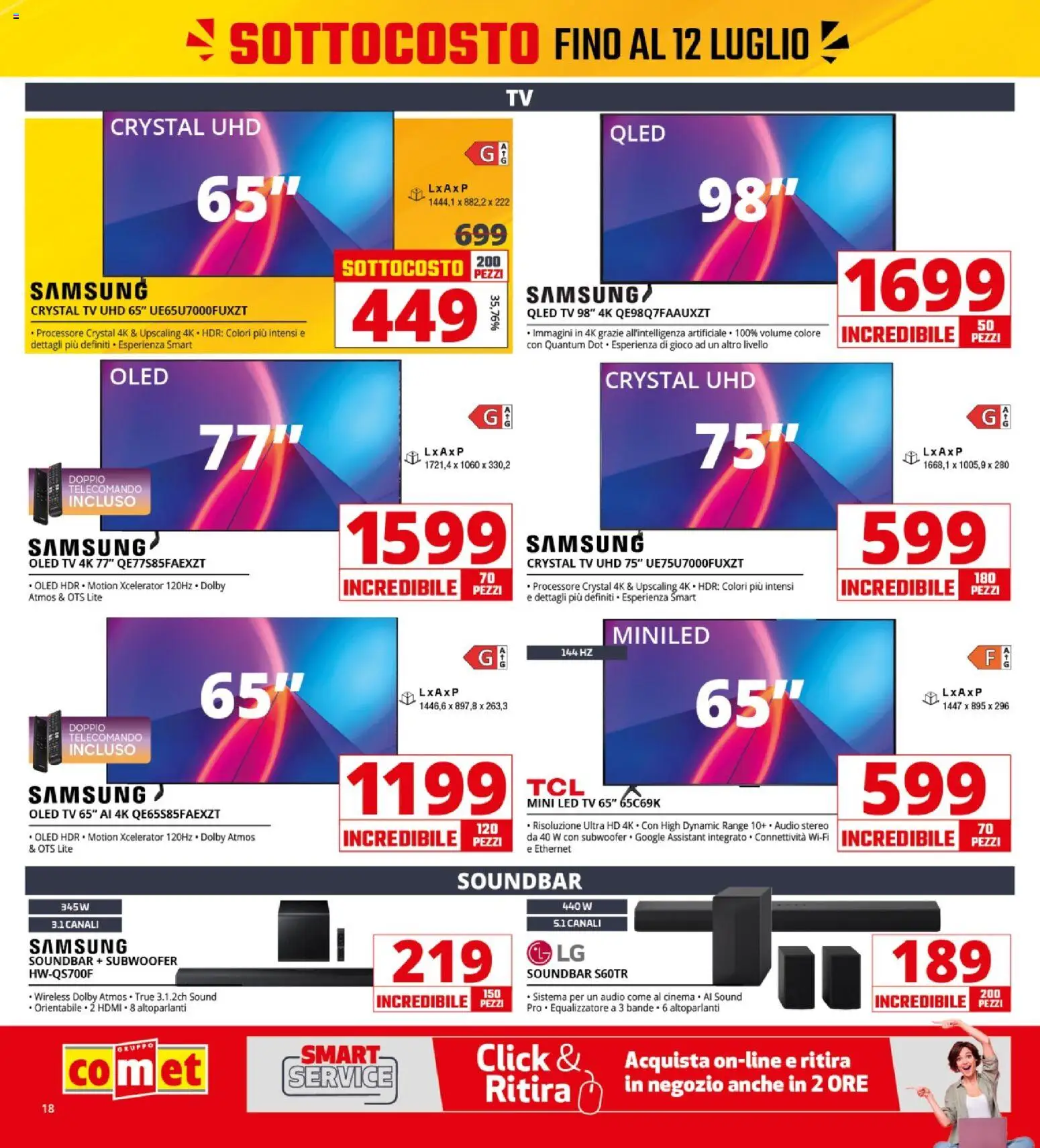 Volantino Comet del 03/07/2026 | Pagina: 18 | Prodotti: Soundbar, TV, Gioco, Samsung