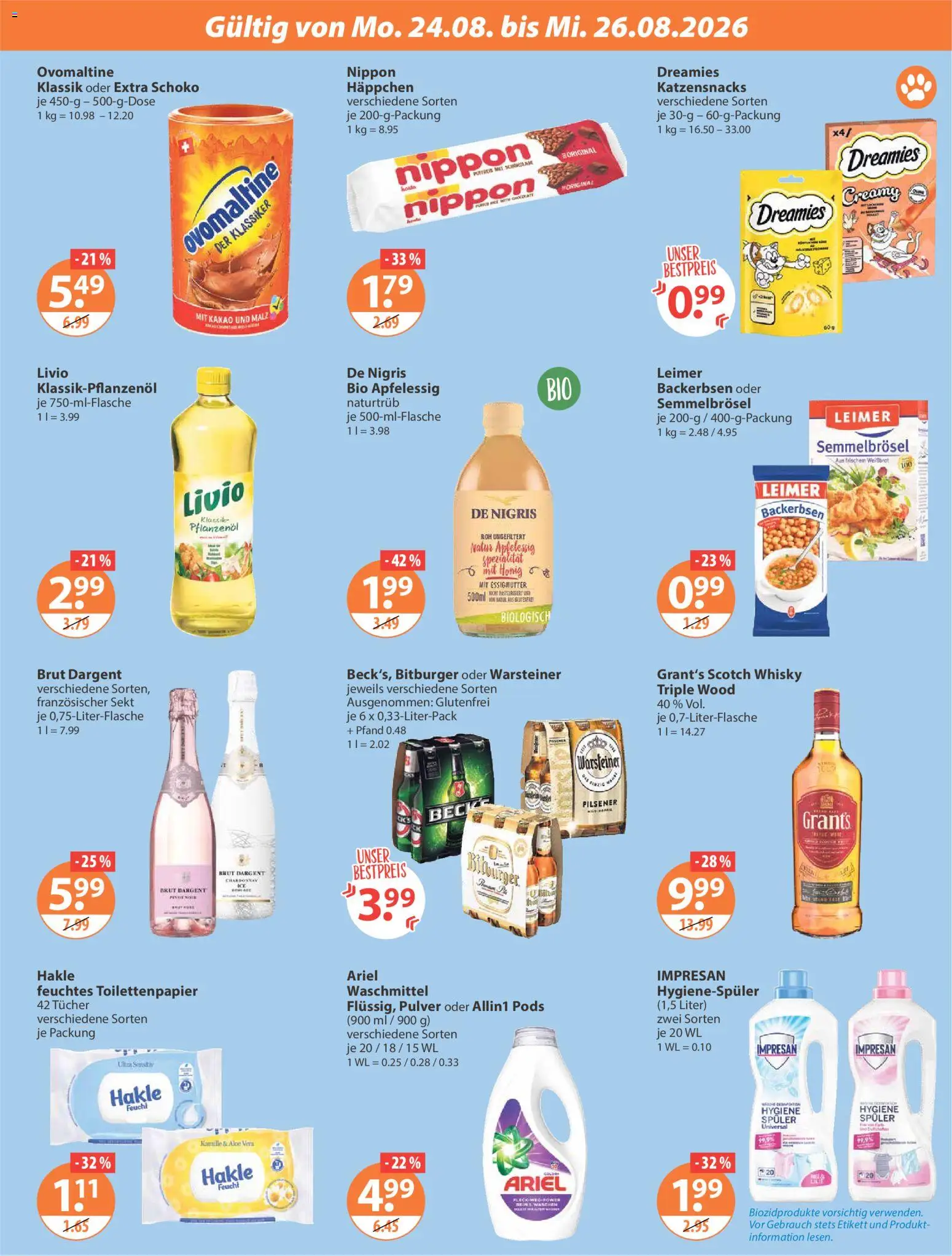 V-Markt Angebote – gültig ab 20.08.2026 | Seite: 21 | Produkte: Bitburger, Ariel, Brut dargent, Feuchtes Toilettenpapier