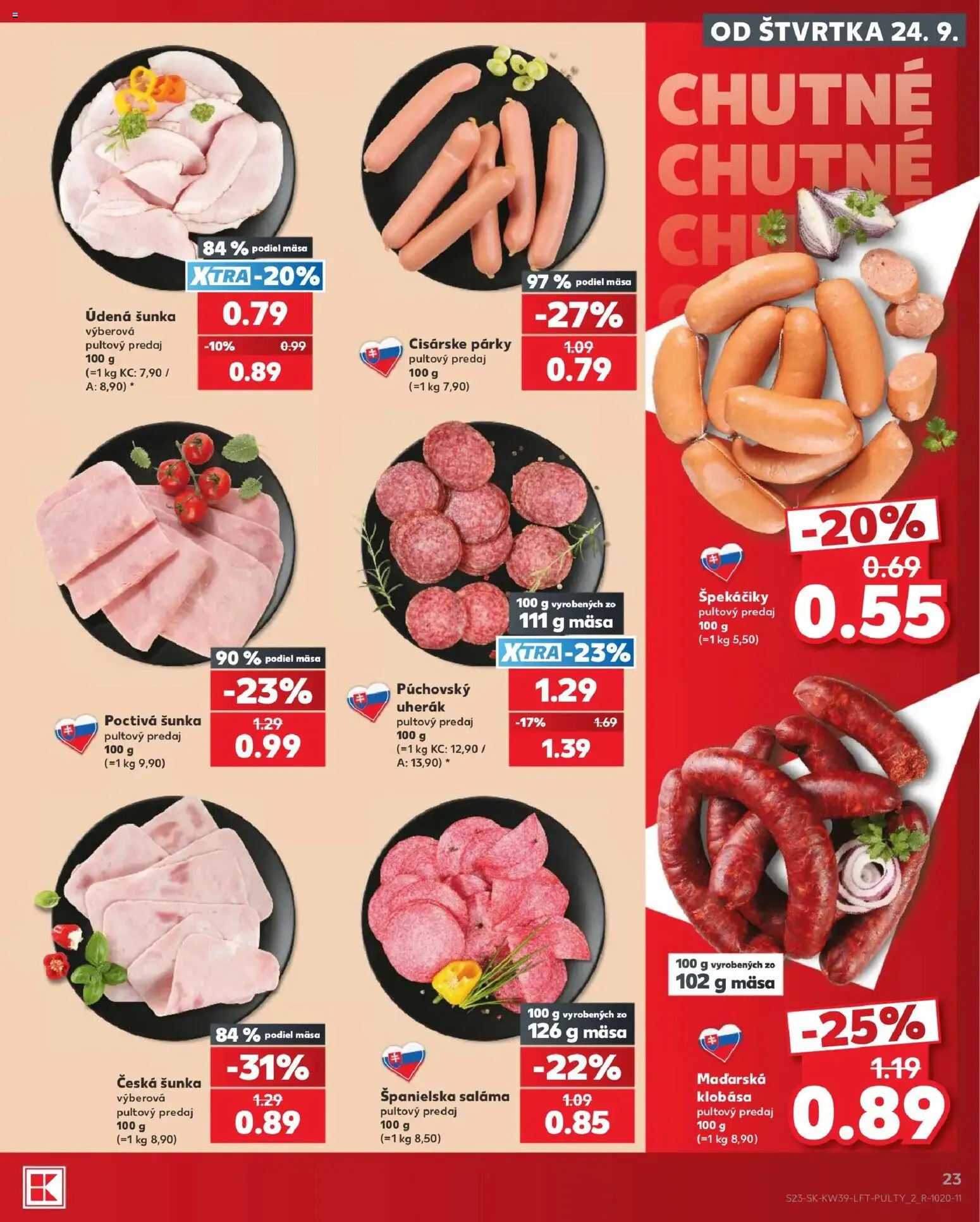 Nové Kaufland akcie – leták je platný od 24.09.2026 | Strana: 23 | Produkty: Saláma, Šunka, Klobása, Špekáčiky