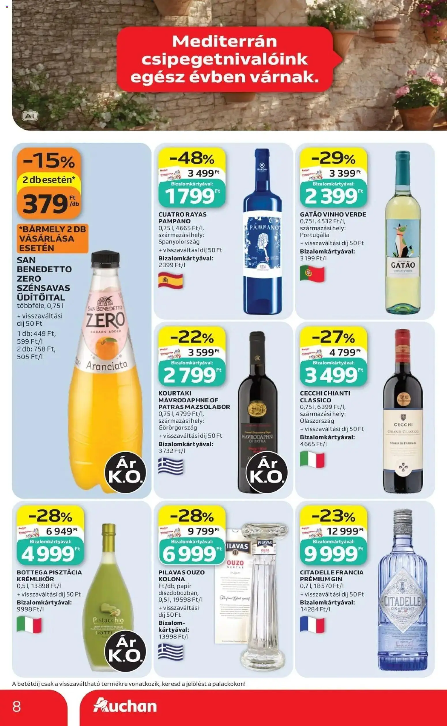 Auchan akciós újság Fót - 2026.09.10. -tól/töl > akció, lapozható szórólap 🛍️ | Oldal: 8 | Termékek: Üdítőital, Pisztácia, Lé, Gin