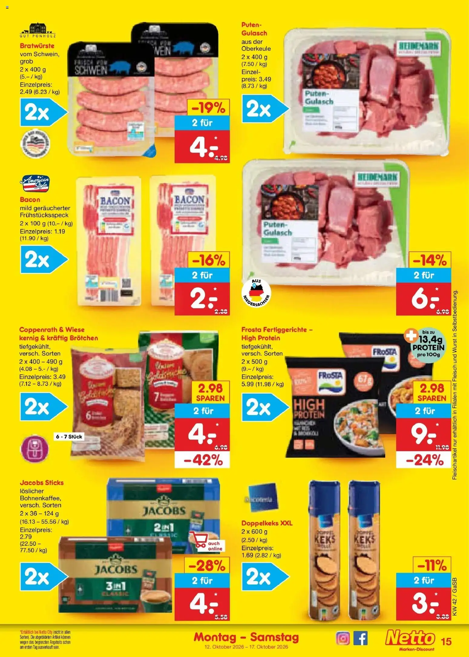 Netto Marken-Discount Prospekt Oldenburg (ab 12.10.2026) » Angebote | Seite: 17 | Produkte: Frosta, Gulasch, Fertiggerichte, Wurst