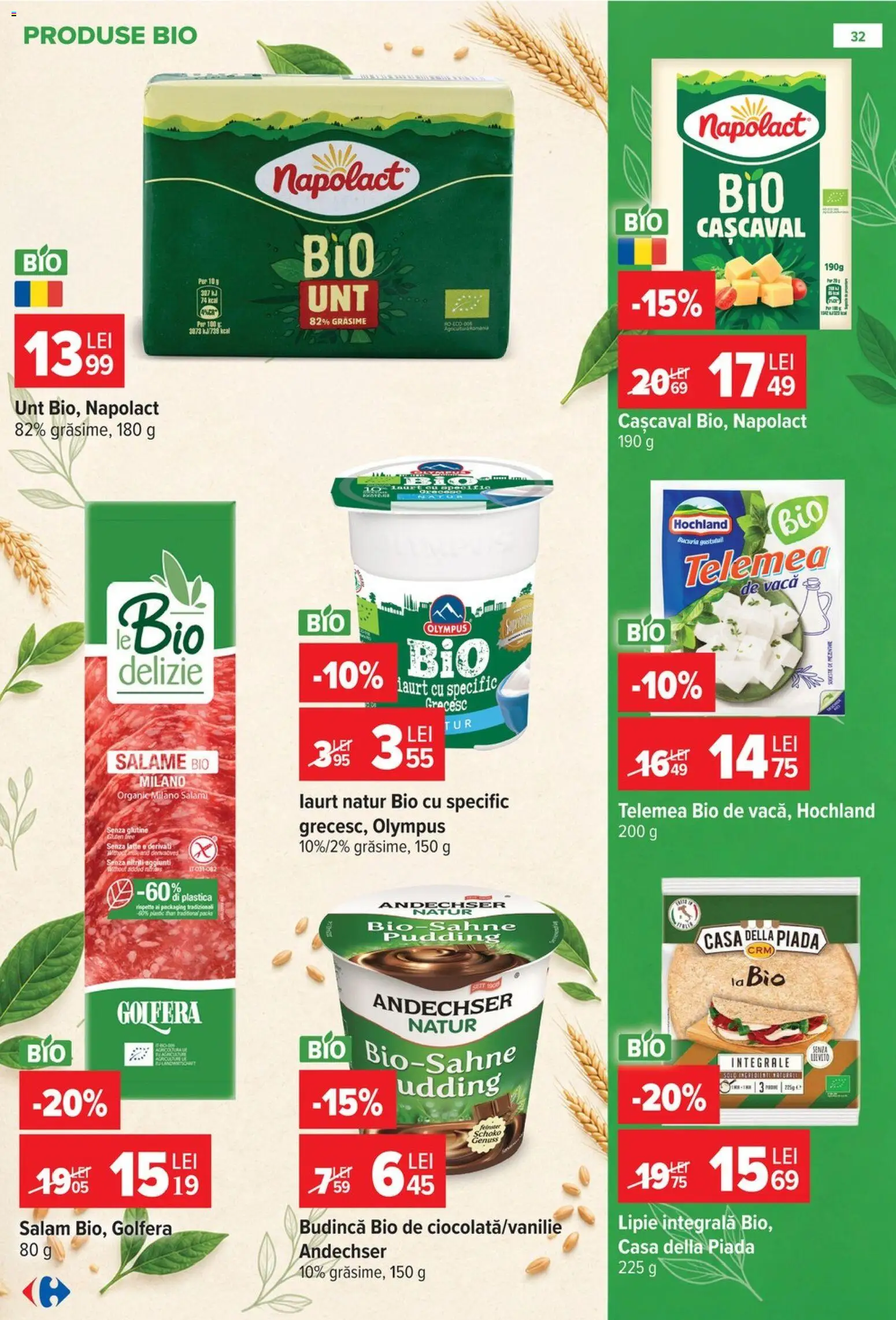 Noul catalog Carrefour – valabil de la 14.10.2026 | Pagină: 32 | Produse: Bio, Cașcaval, Unt, Salam