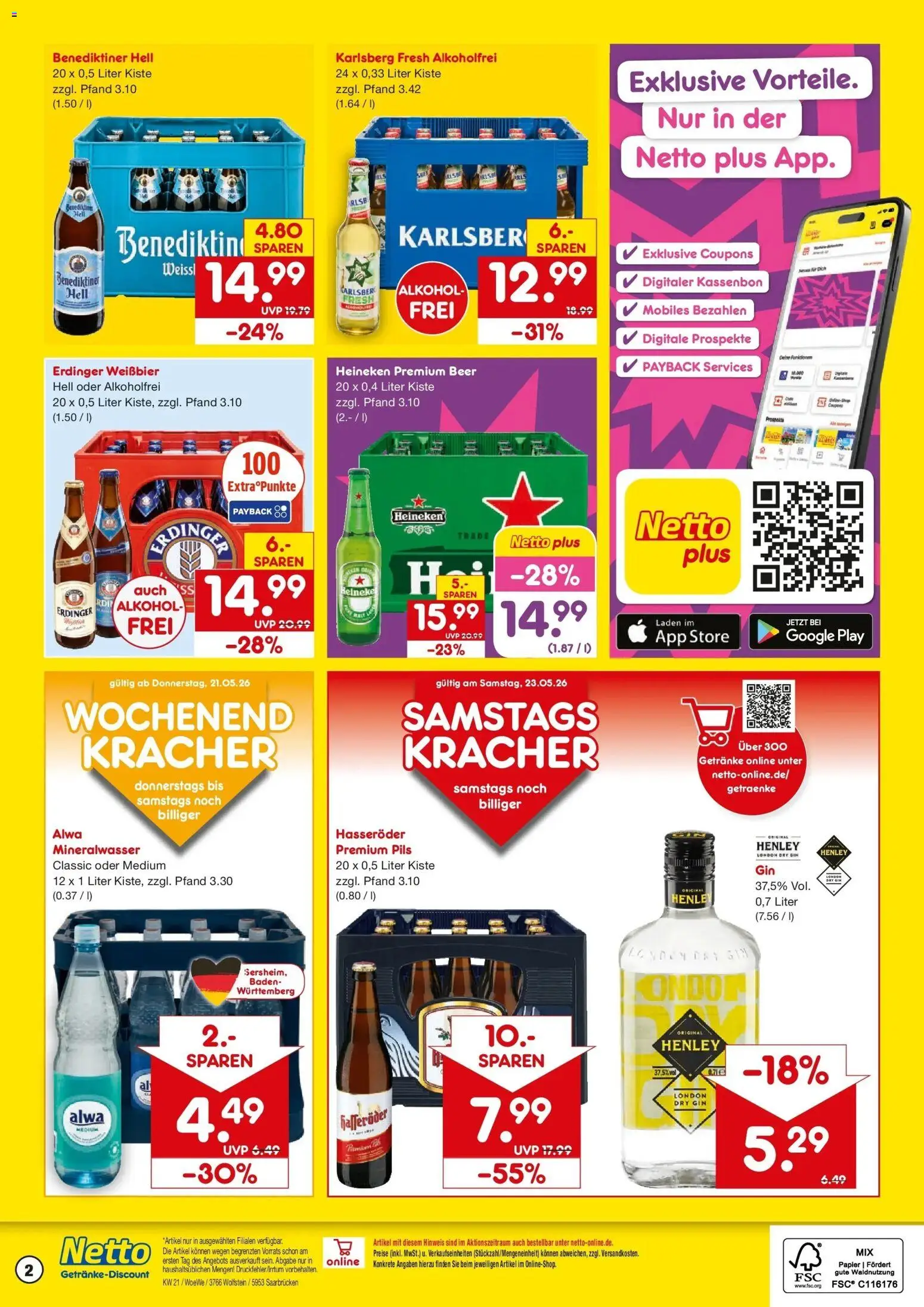 Netto Marken-Discount Prospekt Saarbrücken	 – gültig ab 17.05.2026 | Seite: 2 | Produkte: Pils, Mineralwasser, Hasseröder, Gin