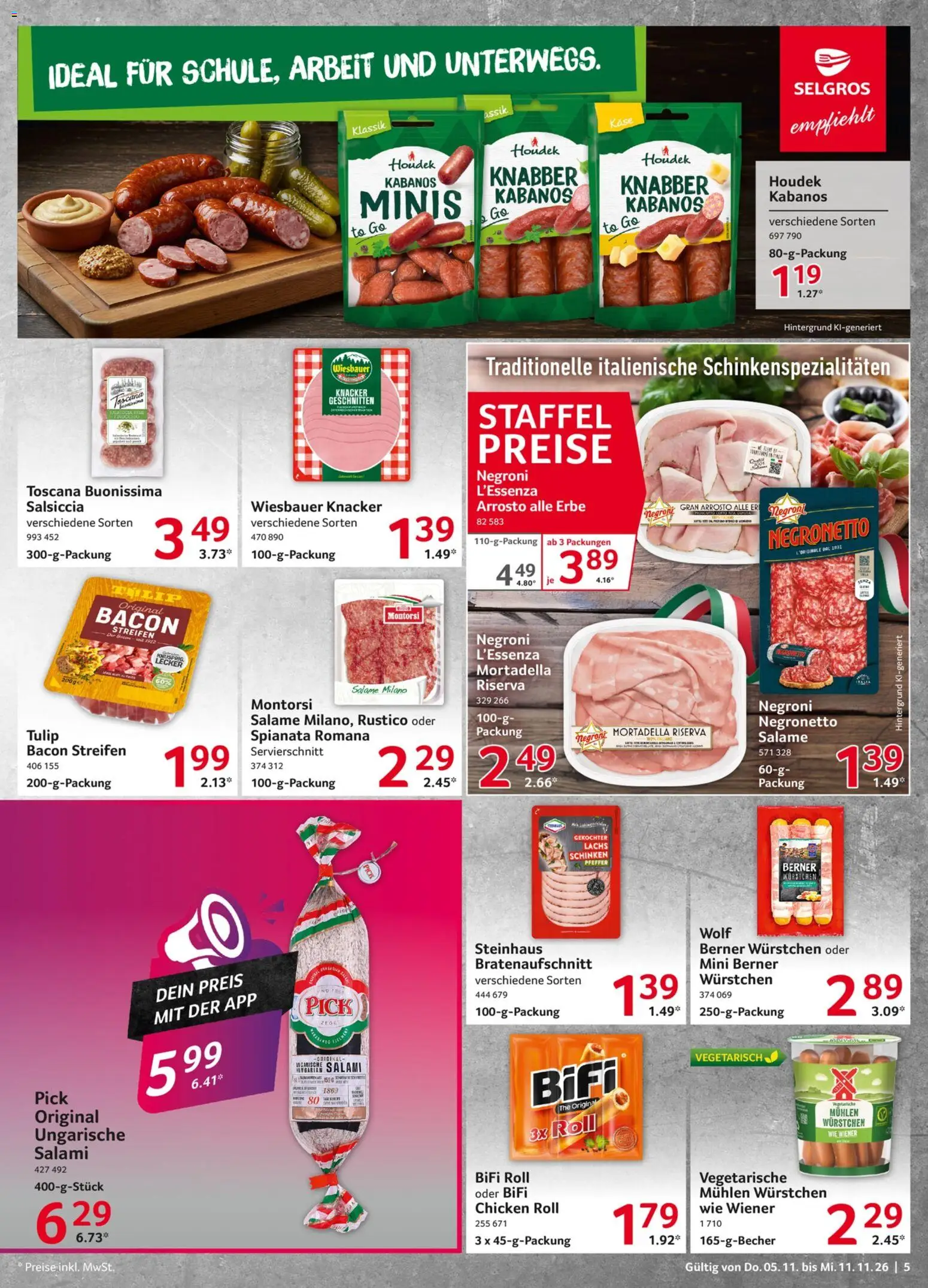 Selgros Prospekt – gültig ab 05.11.2026 | Seite: 5 | Produkte: Käse, Pfeffer, Salami, Schinken