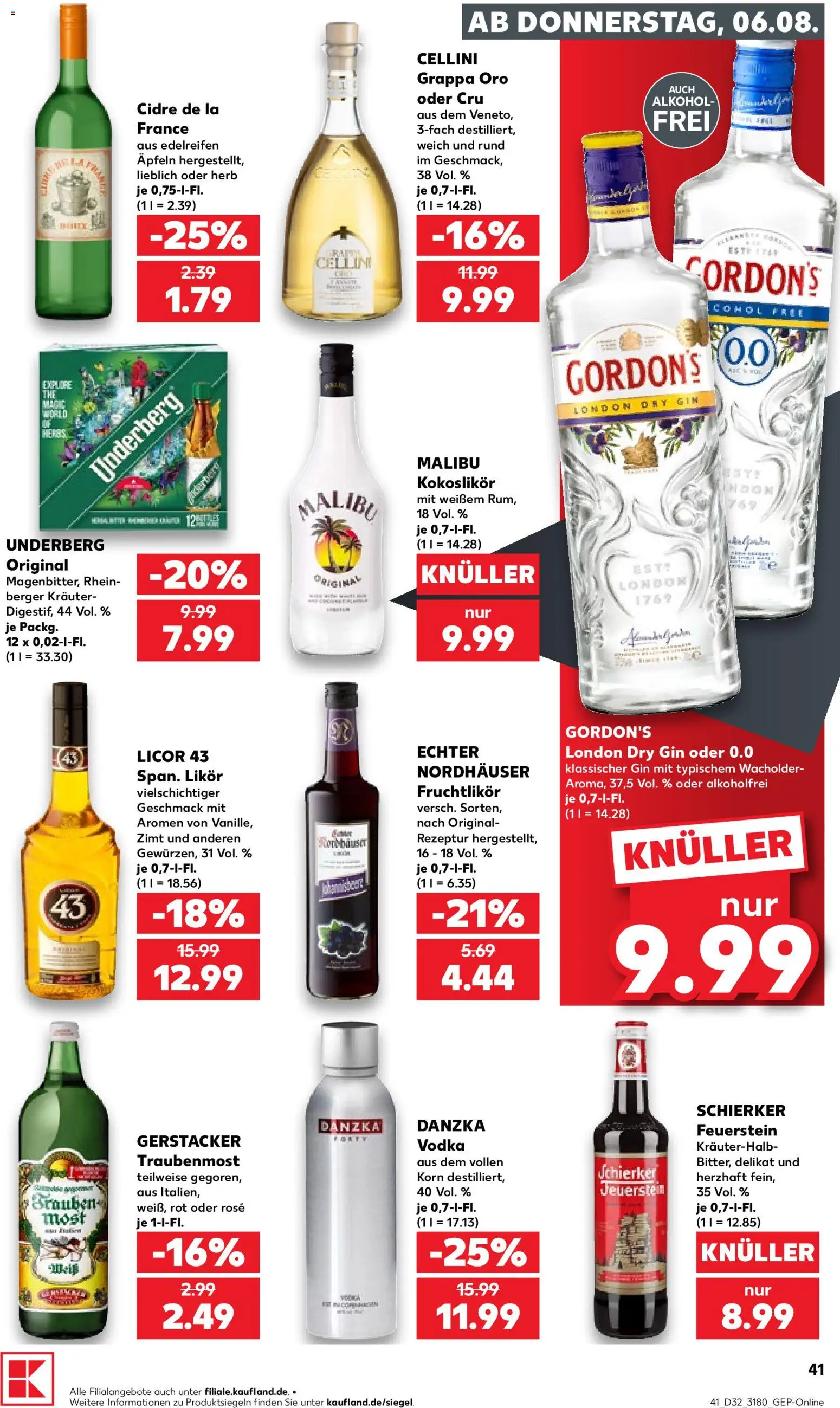 Kaufland Prospekt Leipzig – gültig ab 06.08.2026 | Seite: 41 | Produkte: Likör, Vodka, Gin, Underberg