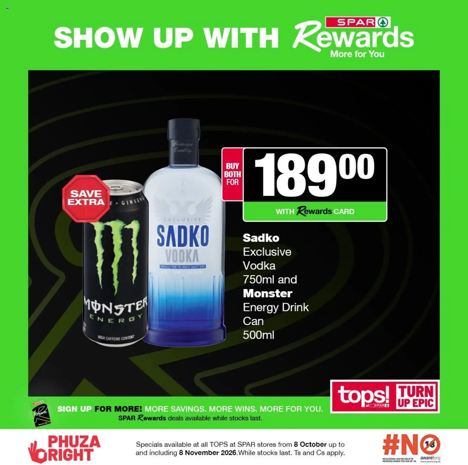 New Tops at Spar catalogue – valid from 08/10/2026 | Page: 13 | Products: Energy drink, Vodka