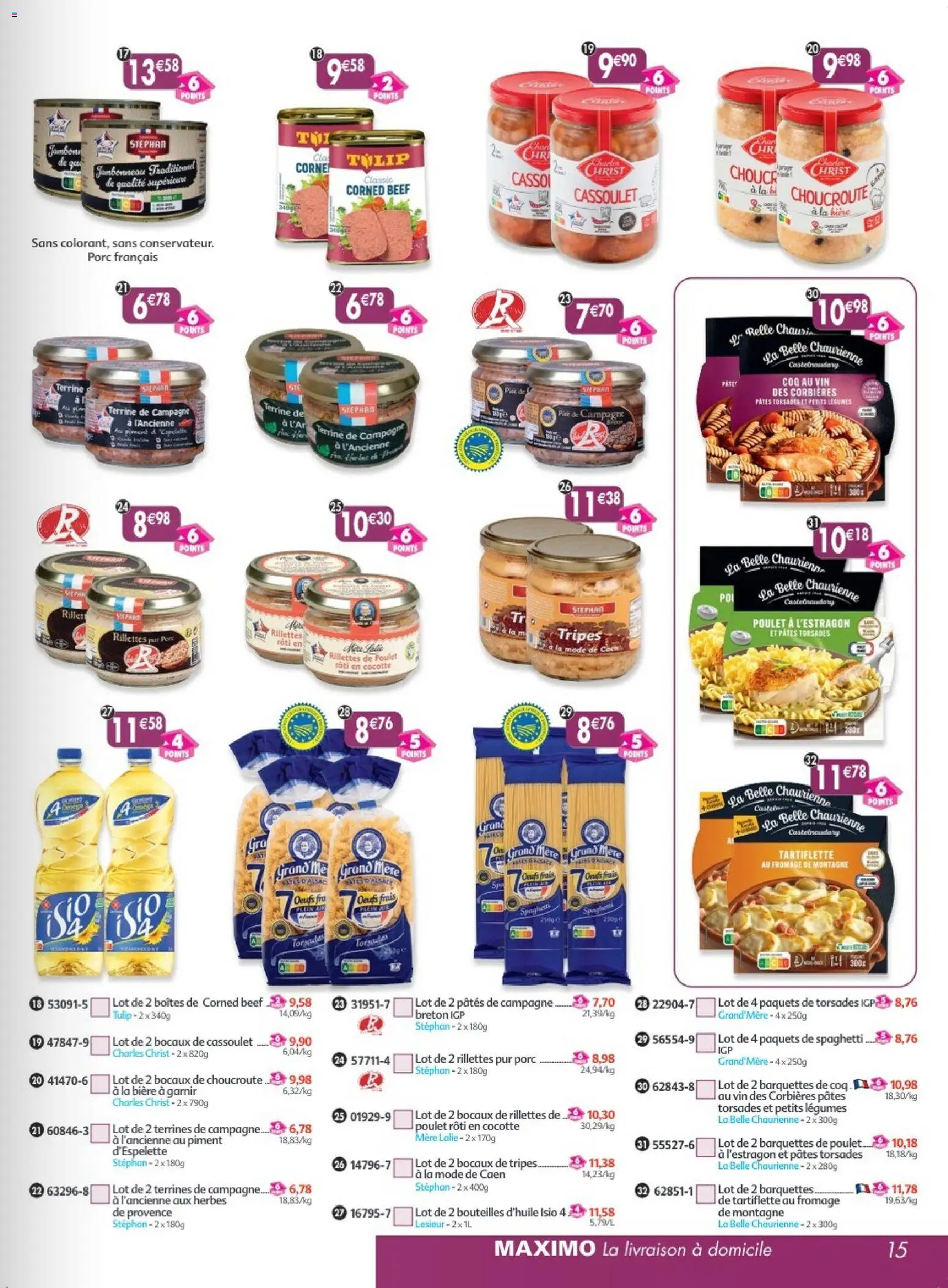 {H1} | Page: 15 | Produits: Cassoulet, Œufs, Vin, Coq