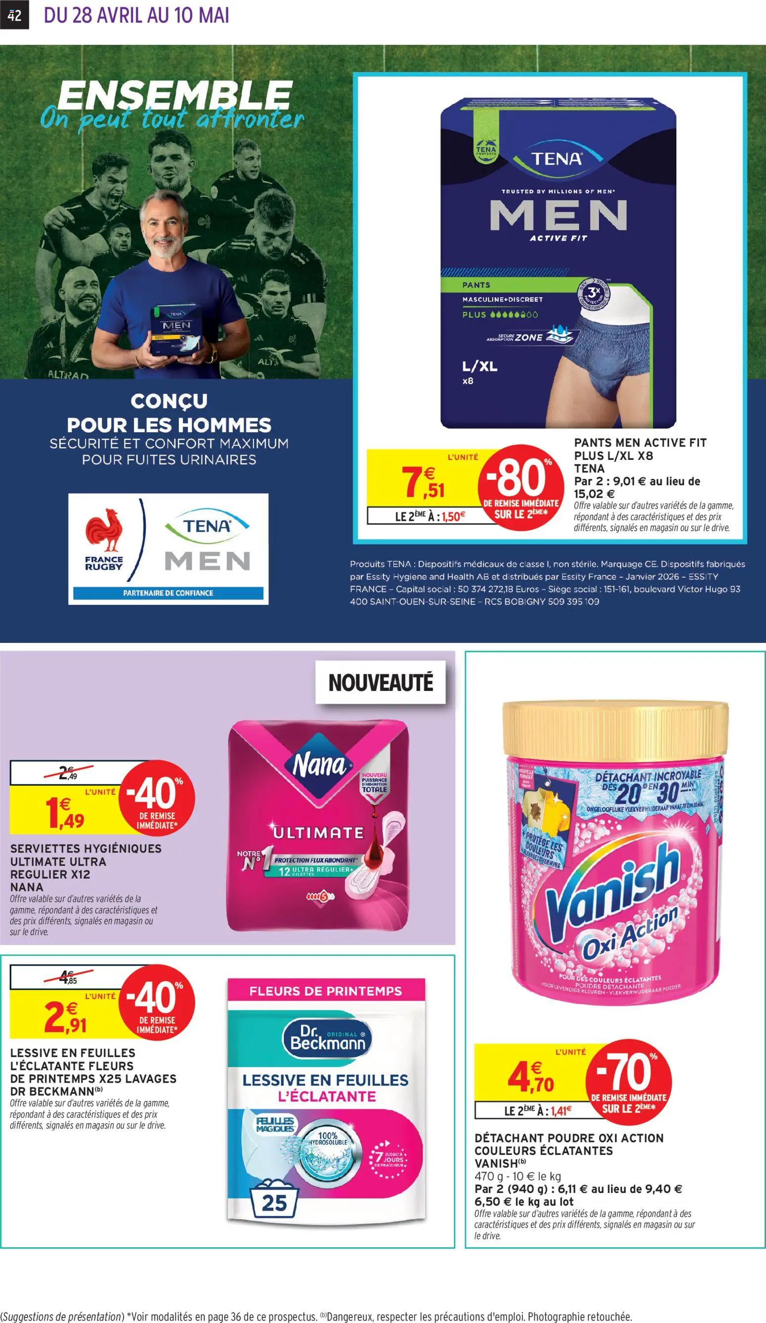 {H1} | Page: 34 | Produits: Tena Pants, Poudre, Détergent, Lessive