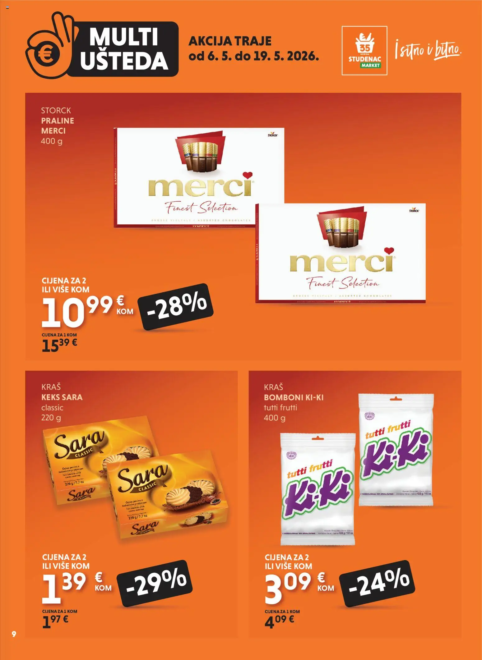 Studenac katalog | vrijedi od 06.05.2026 | Stranica: 9 | Proizvodi: Praline, Keks, Merci, Pecivo