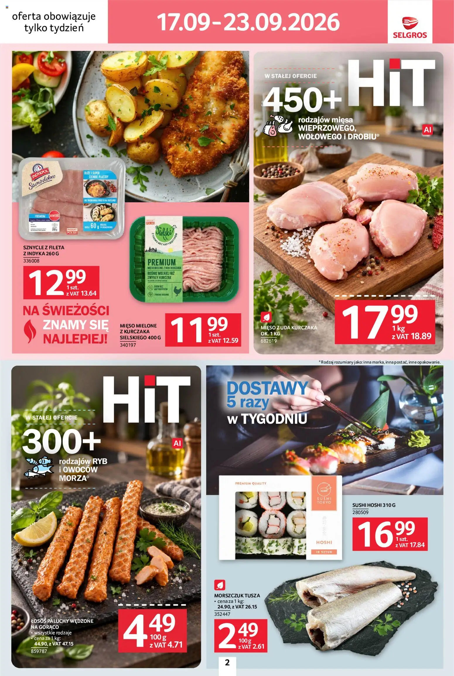 Selgros cash&carry gazetka - Jeszcze więcej super promocji od 17.09.2026 | Strona: 2 | Produkty: Kurczak, Mięso z uda kurczaka, Morszczuk, Sushi